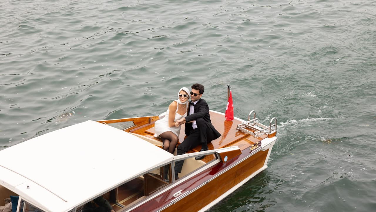 Wedding Couple Boat Lake