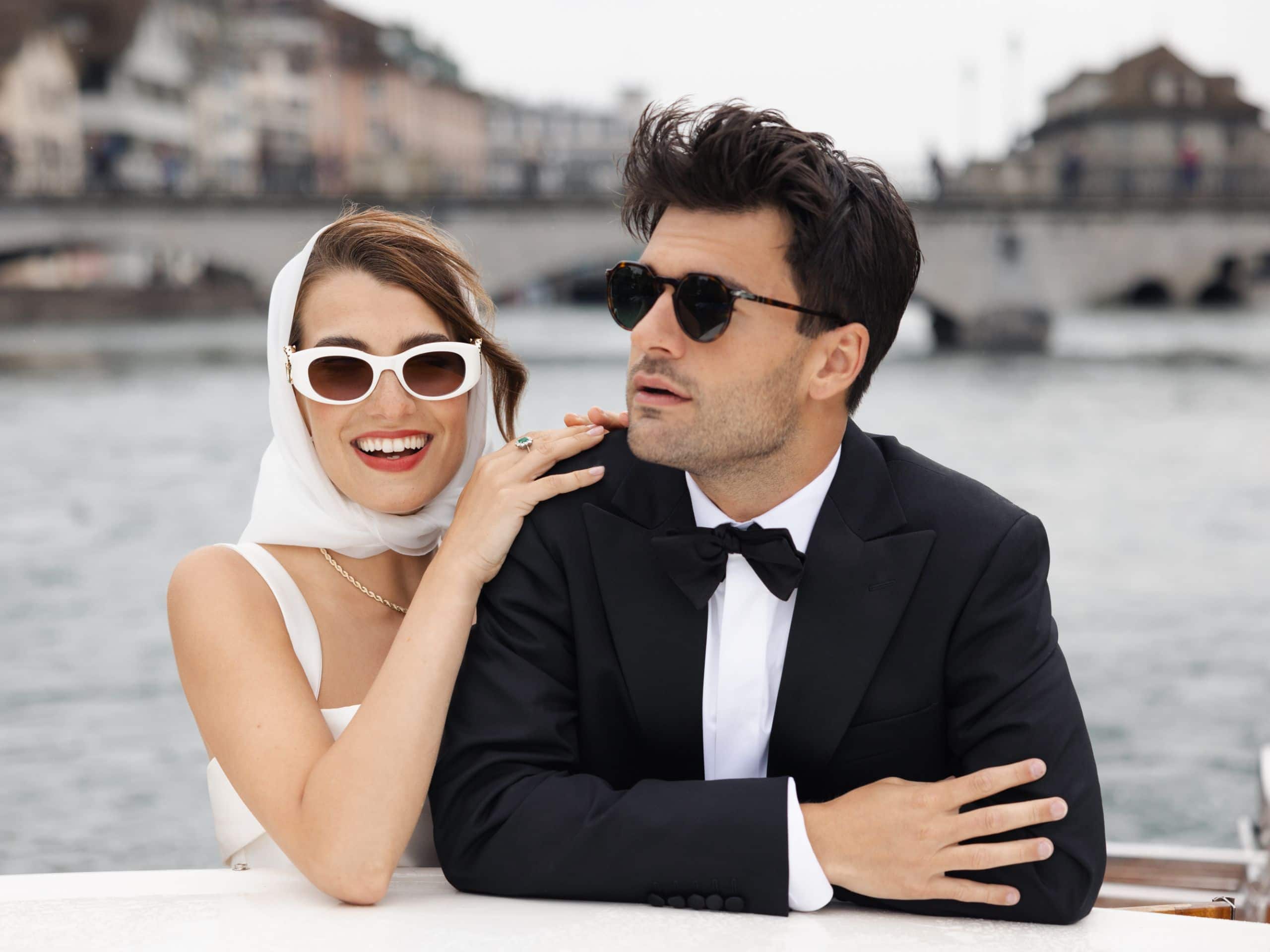 Park Hyatt Zurich Wedding Couple Boat Lake Limmat