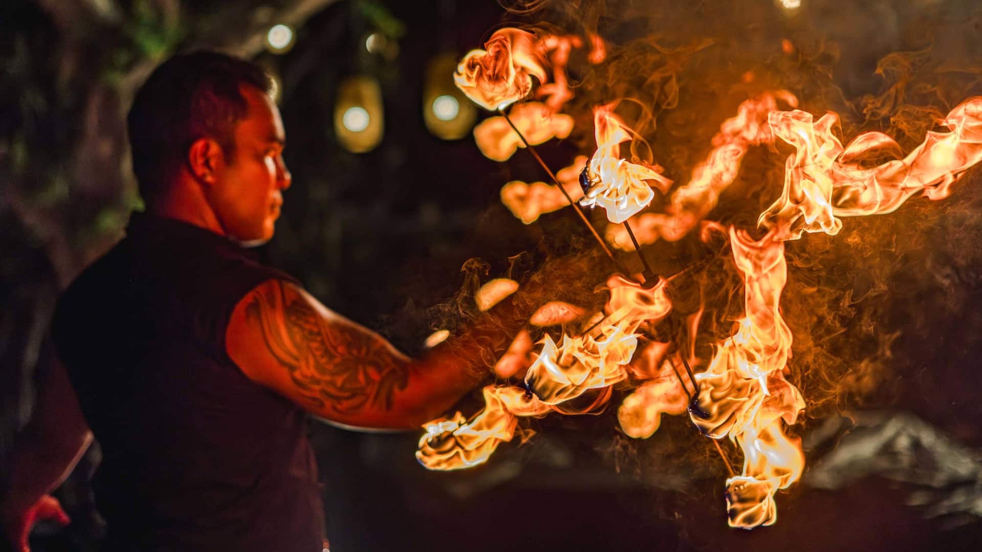 Grand Hyatt Bali Ghbali Pasar Senggol Fire Dance Detail