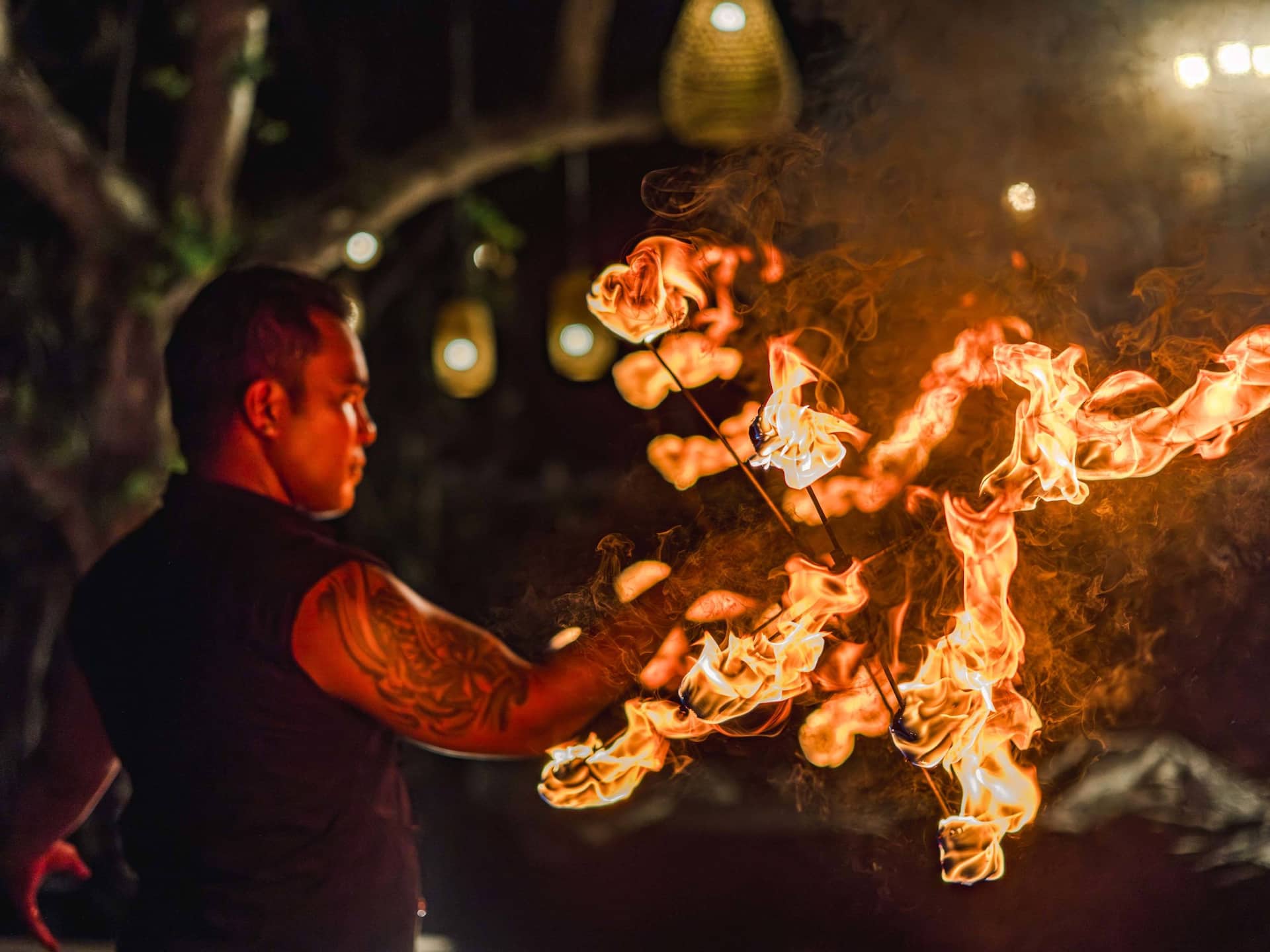 Grand Hyatt Bali Ghbali Pasar Senggol Fire Dance Detail