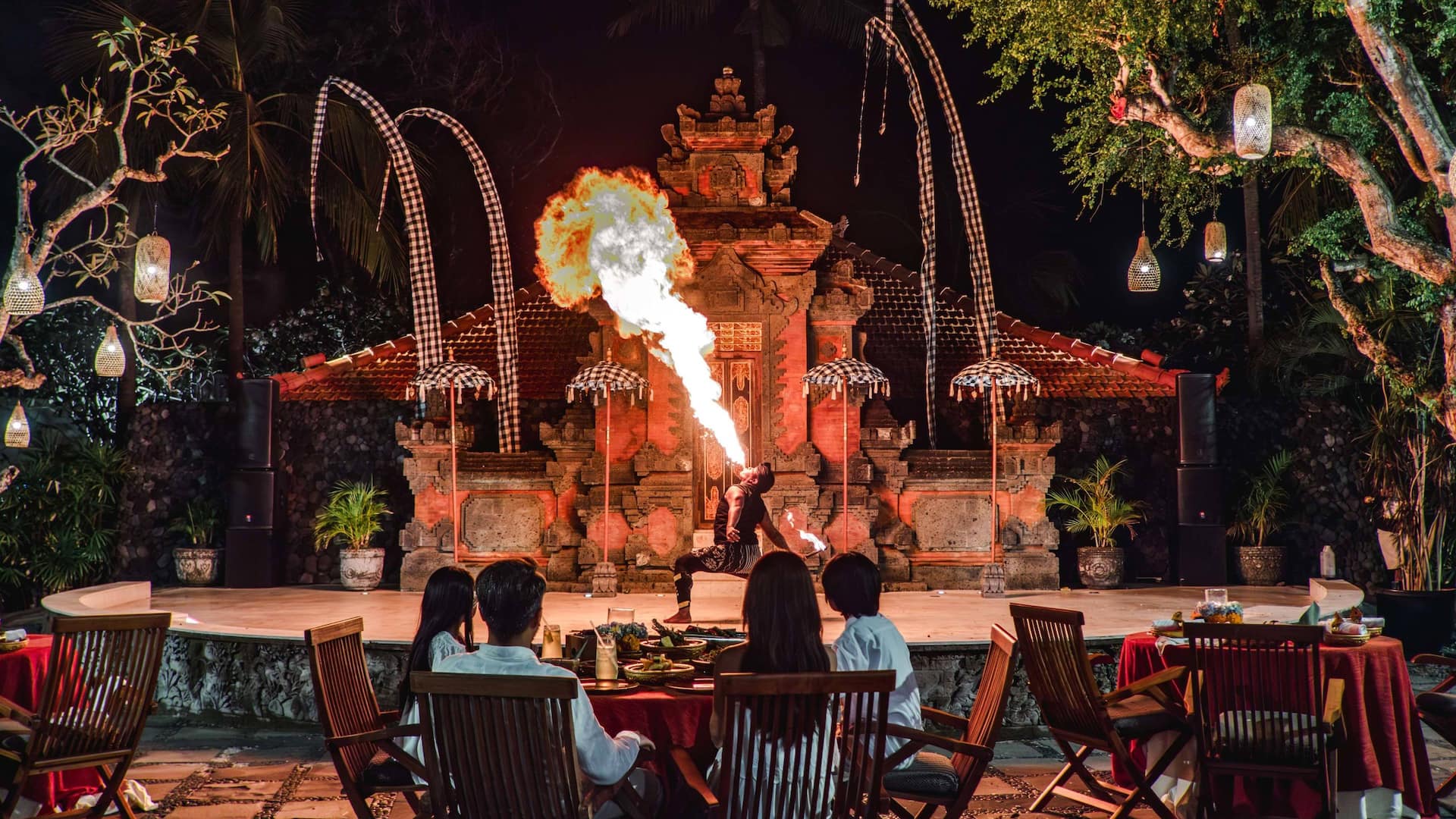 Grand Hyatt Bali Ghbali Pasar Senggol Fire Dance Family Watching