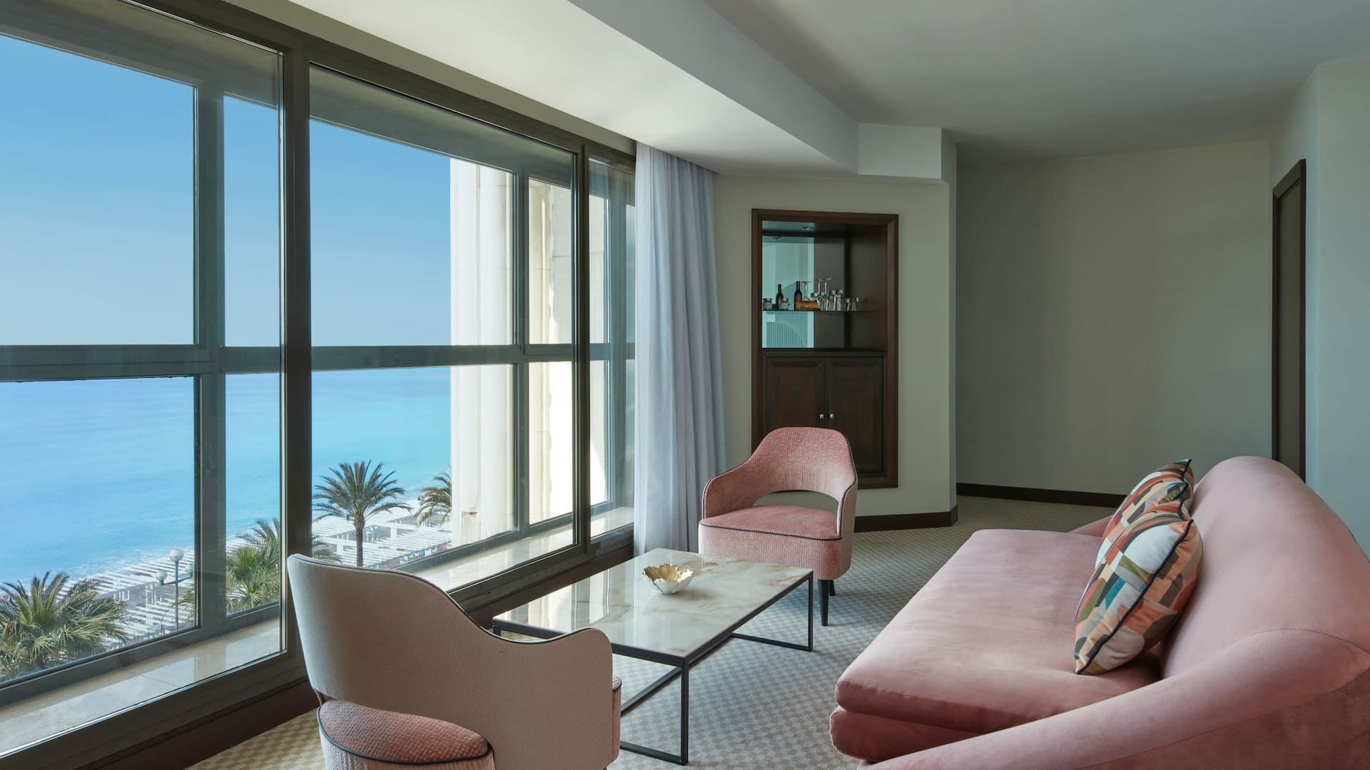 Prestige Suite with sea view and sofas facing the Mediterranean Sea - Hyatt Regency Nice Palais de la Méditerranée