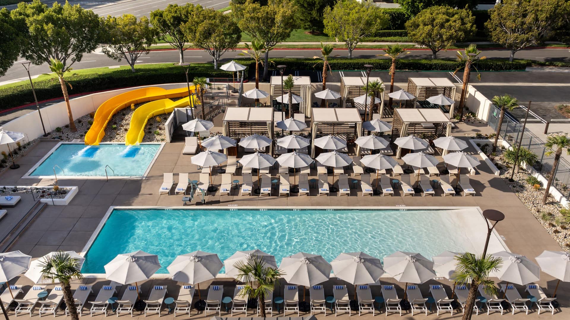 Hyatt Regency Irvine Pool Deck Waterslides Aerial