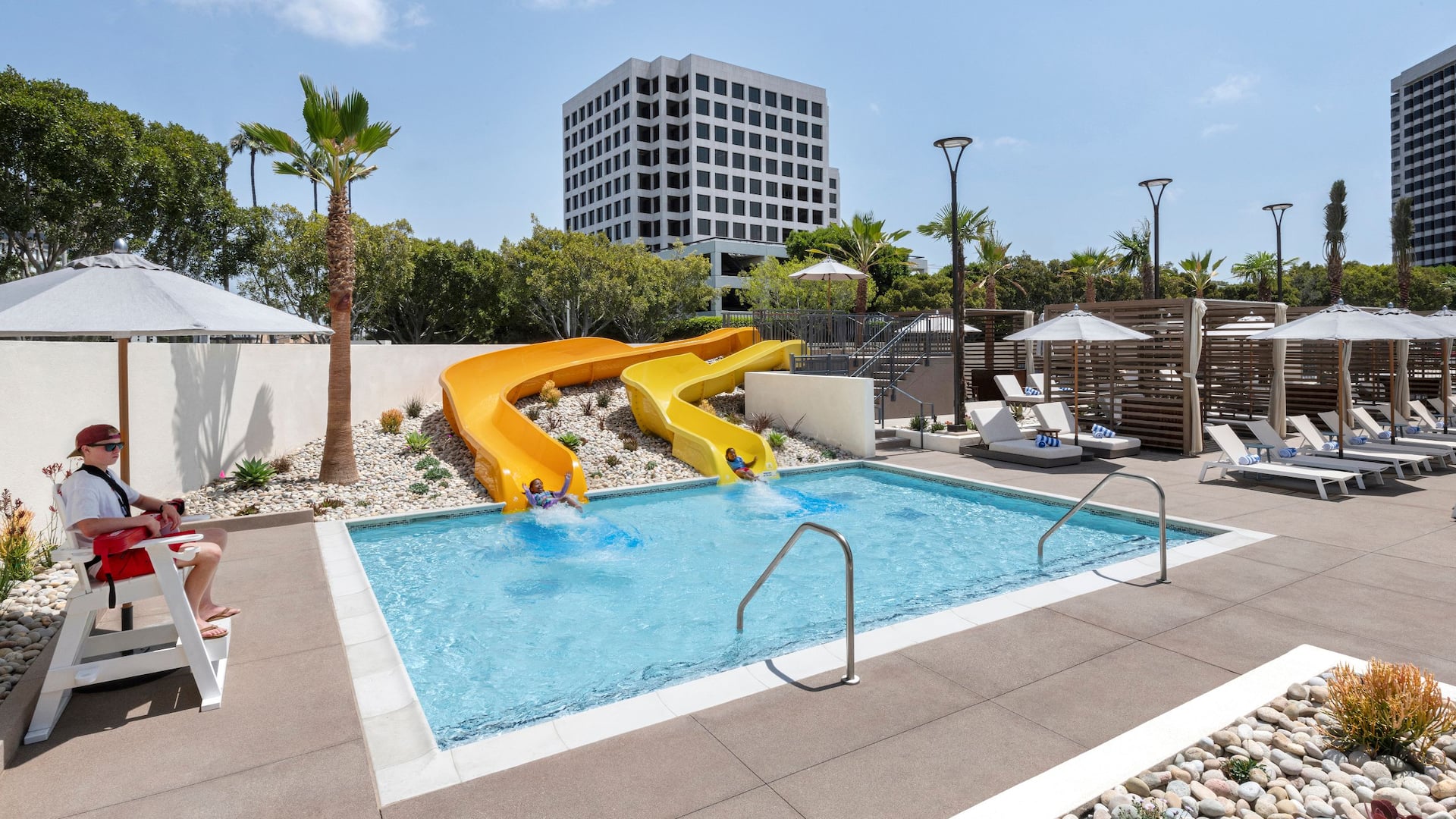 Hyatt Regency Irvine Waterslides With Lifeguard And Kids