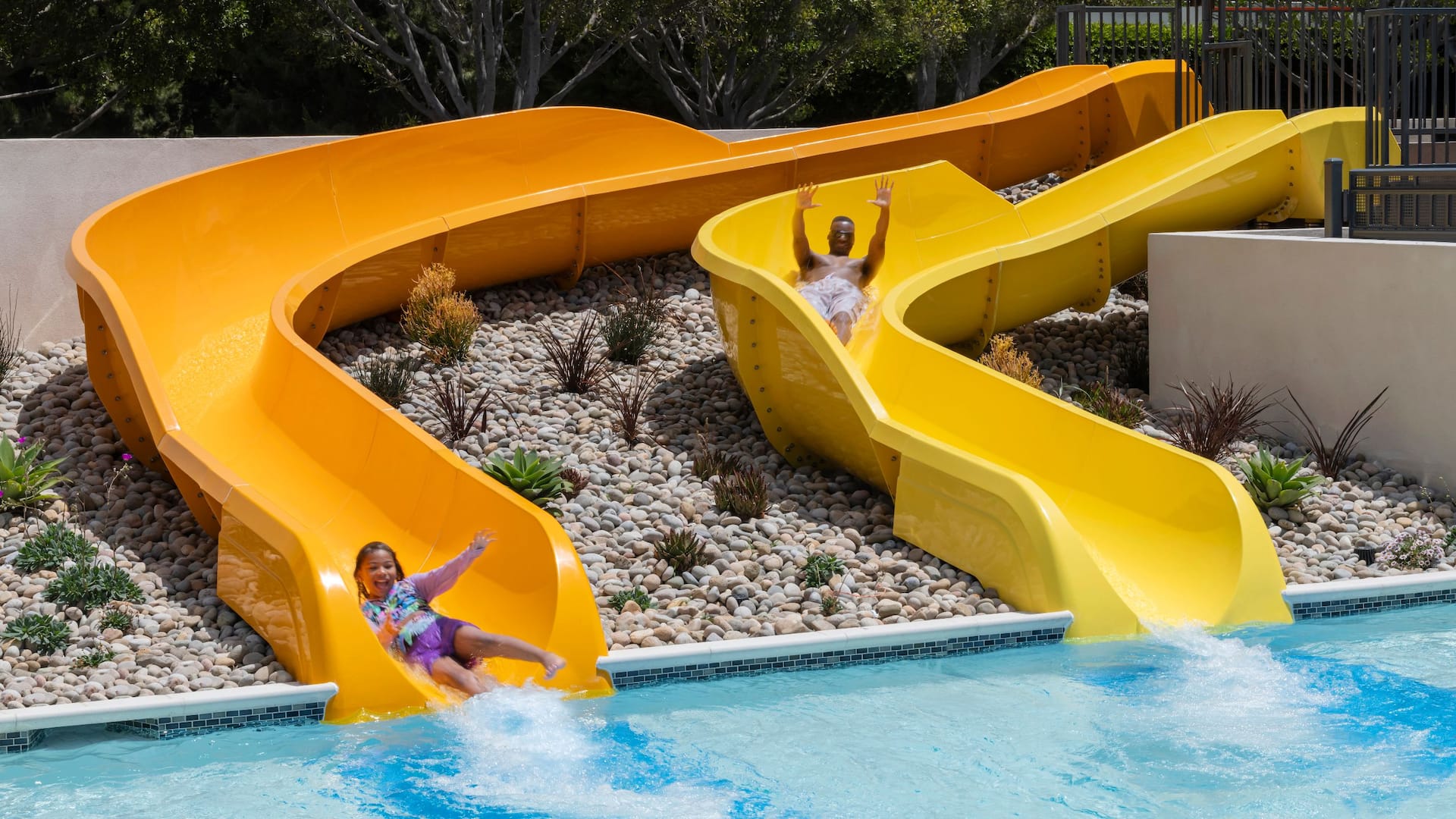 Hyatt Regency Irvine Waterslides Close Up With Kids