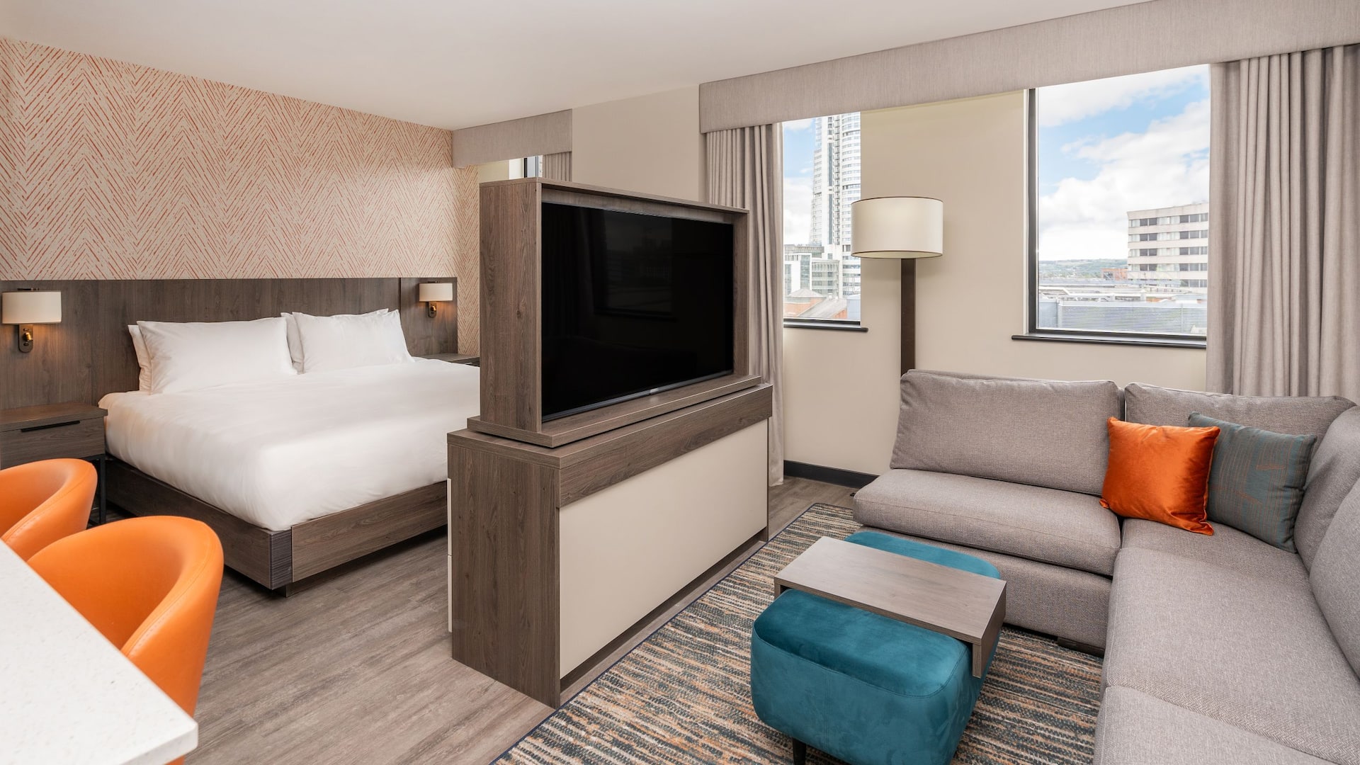 Hyatt House Leeds Suite Bedroom And Living Room