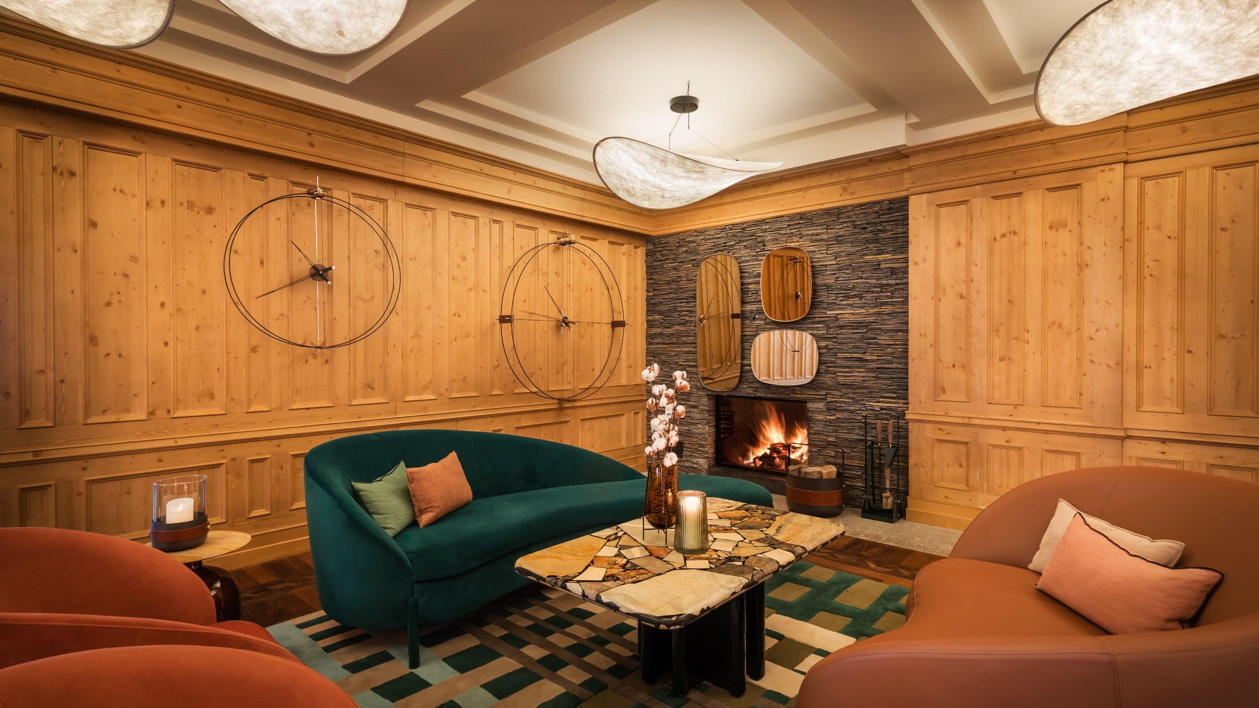 Hotel Flüela Davos Lobby Fireplace Seating