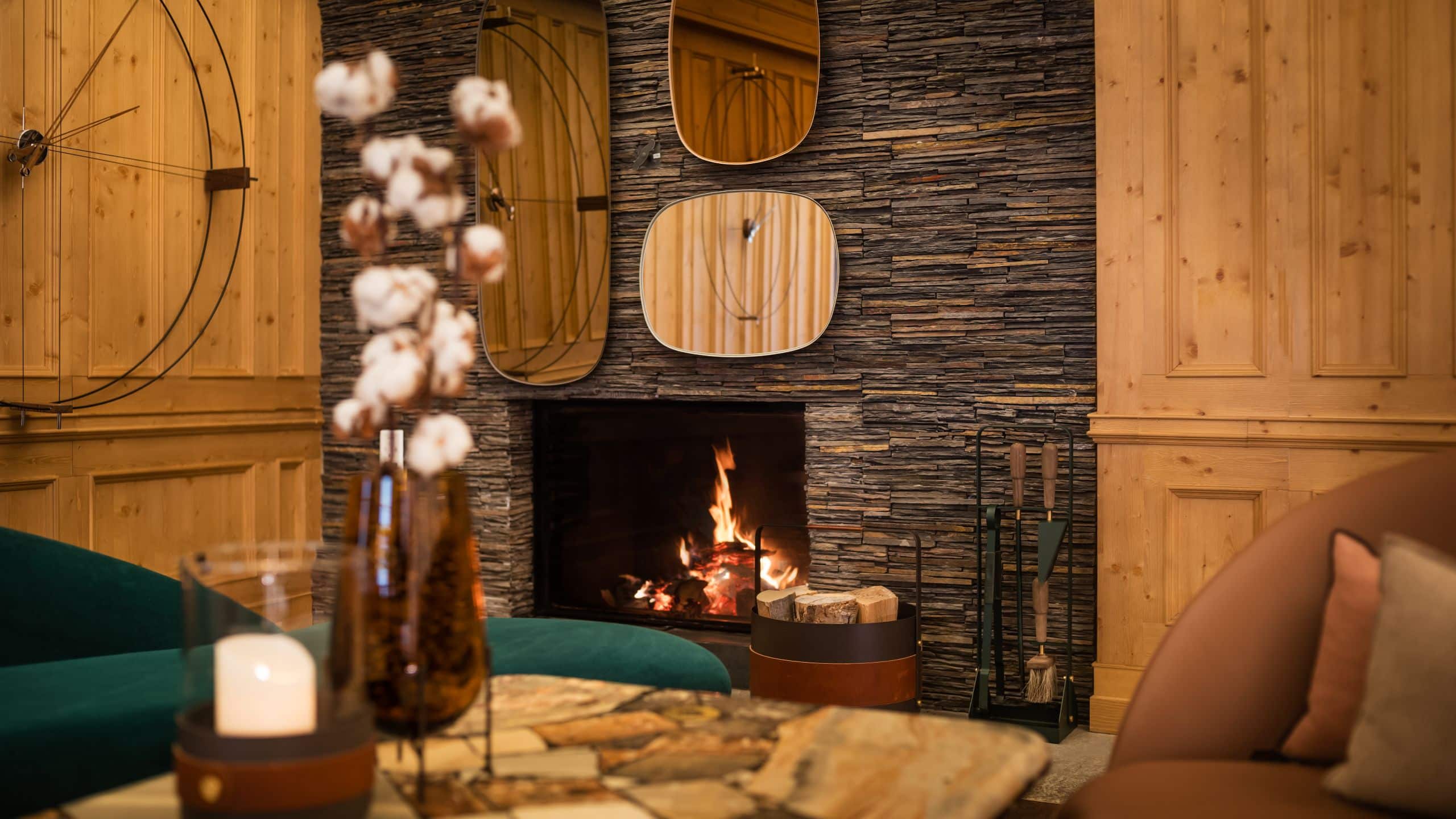 Hotel Flüela Davos Lobby Fireplace Detail