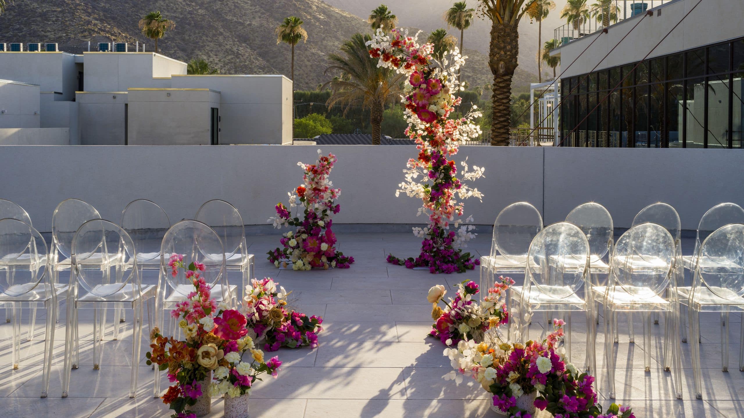 Thompson Palm Springs Outdoor Wedding Ceremony Set-Up At The Podium