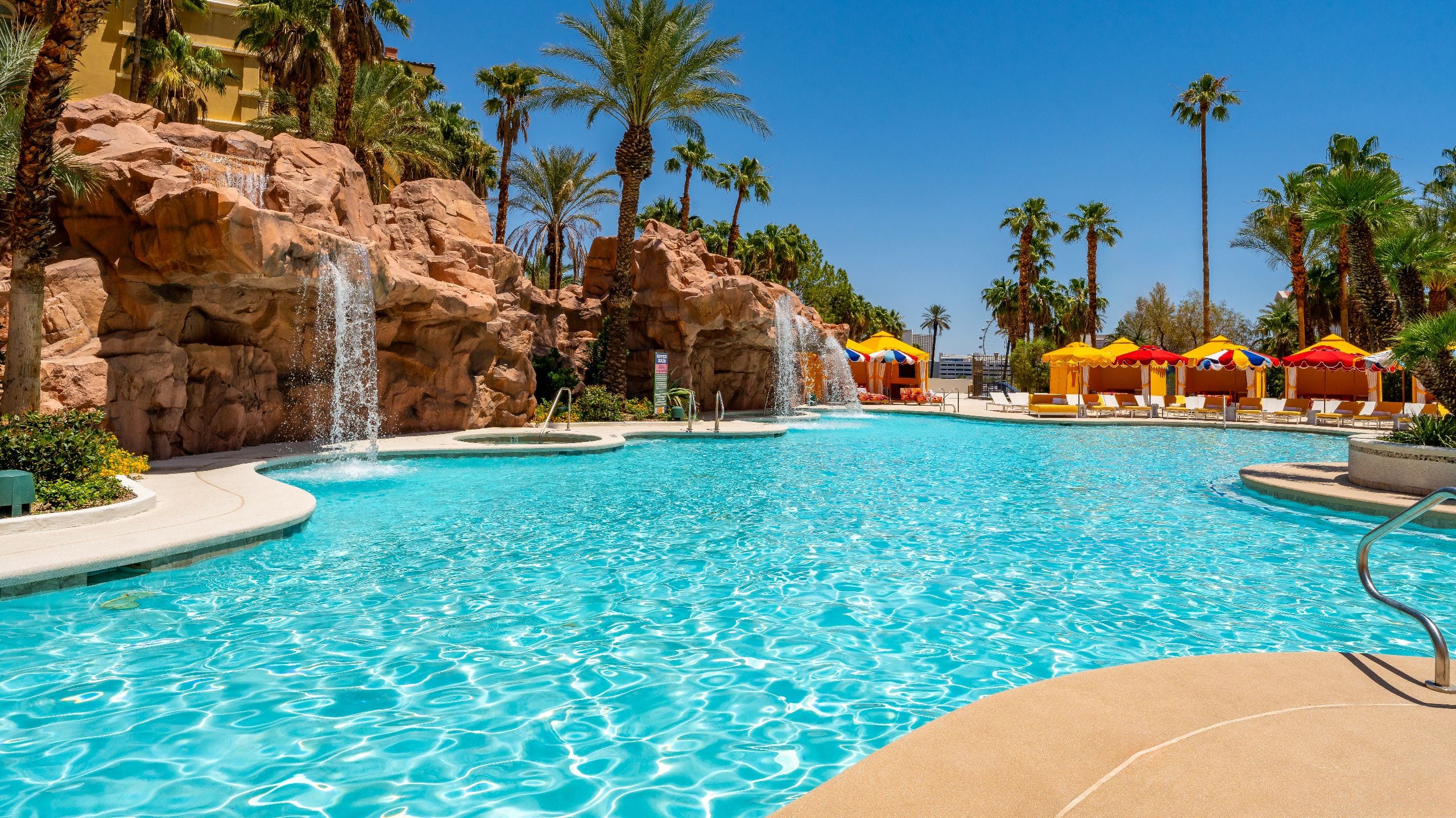 Rio Hotel and Casino Lagoon Pool With Waterfalls Wide Shot