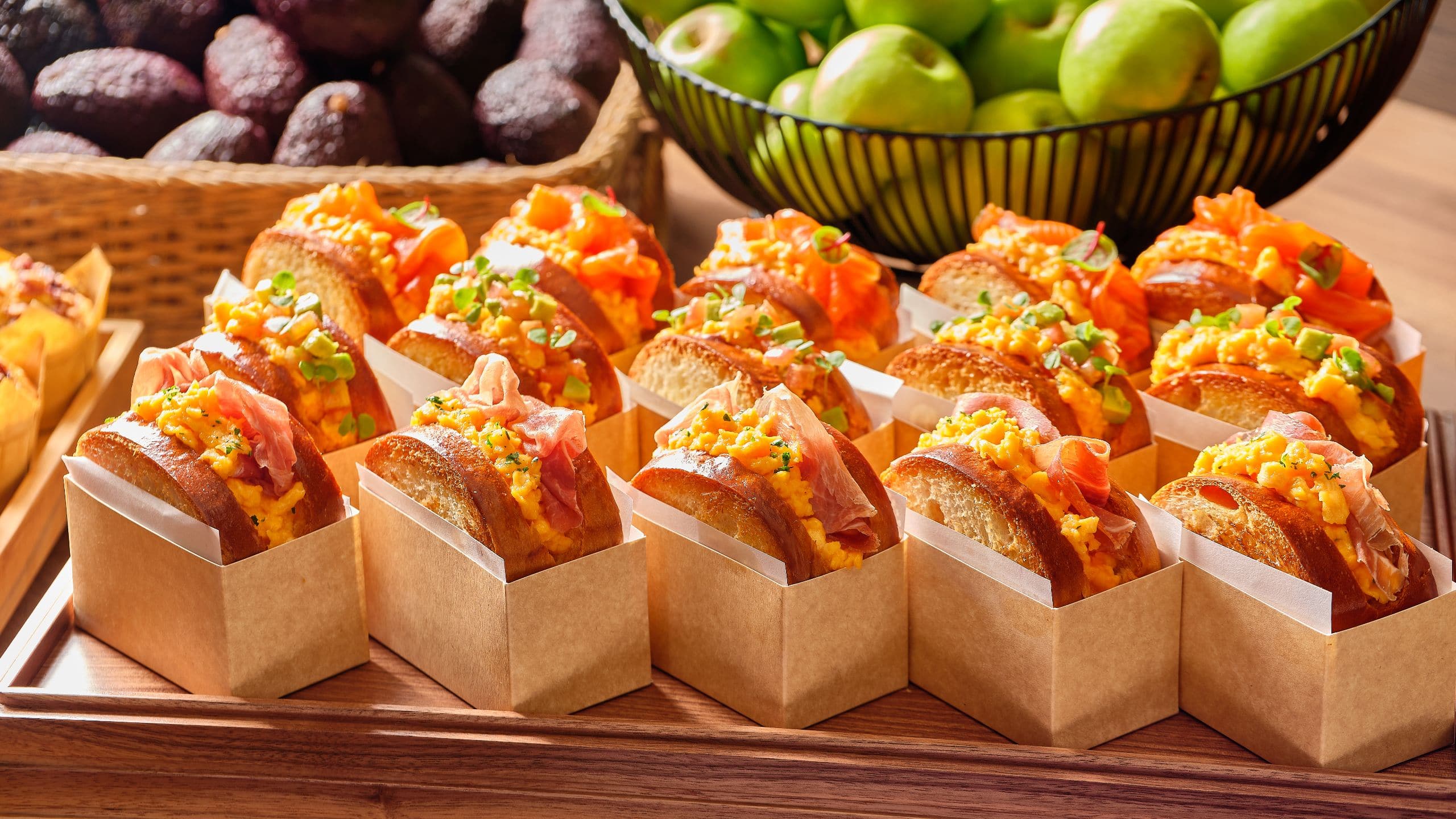 Global Breakfast Sandwich Display with Egg and Prosciutto