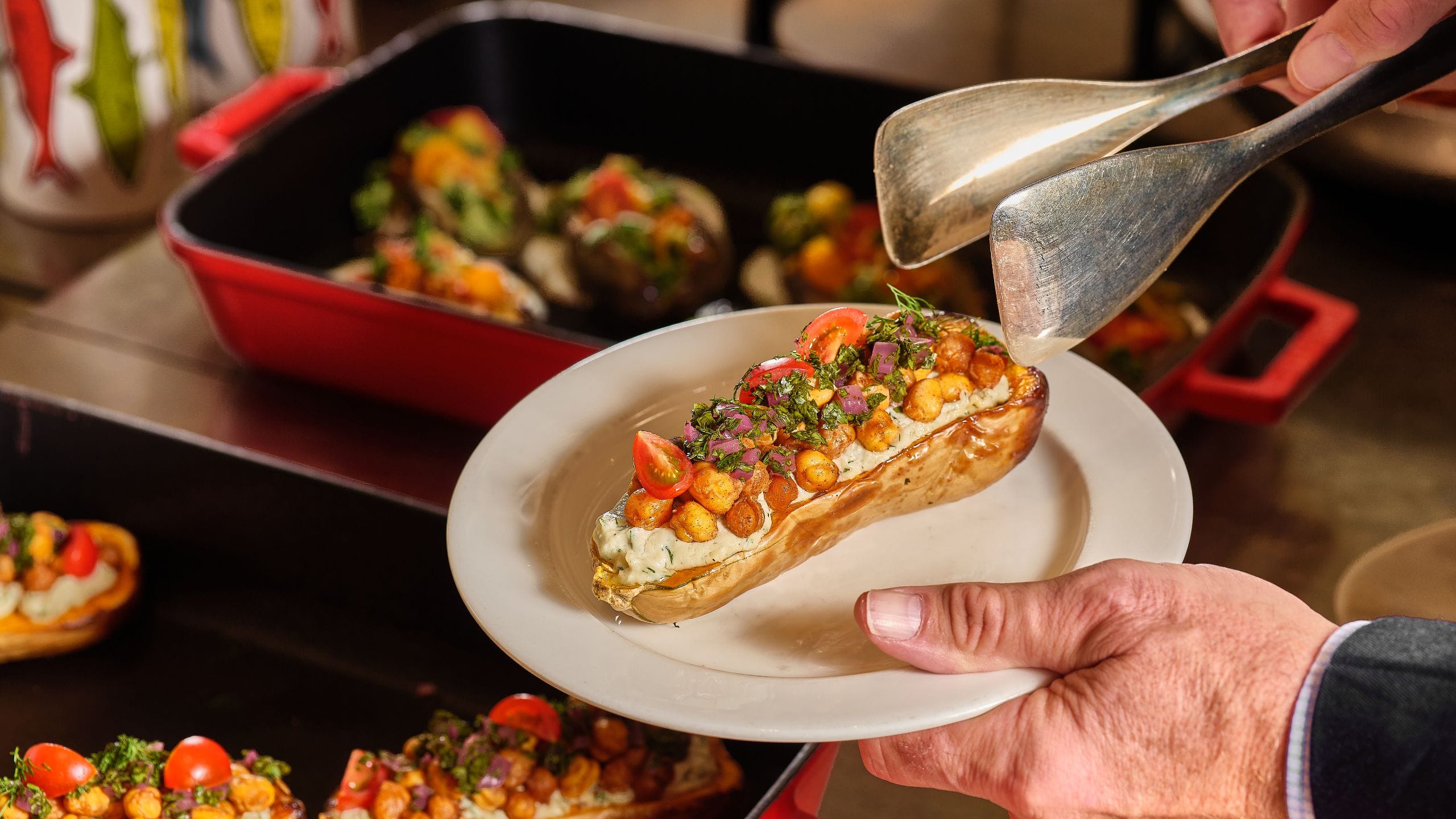 Global Vegetarian Buffet with Stuffed Squash Closeup