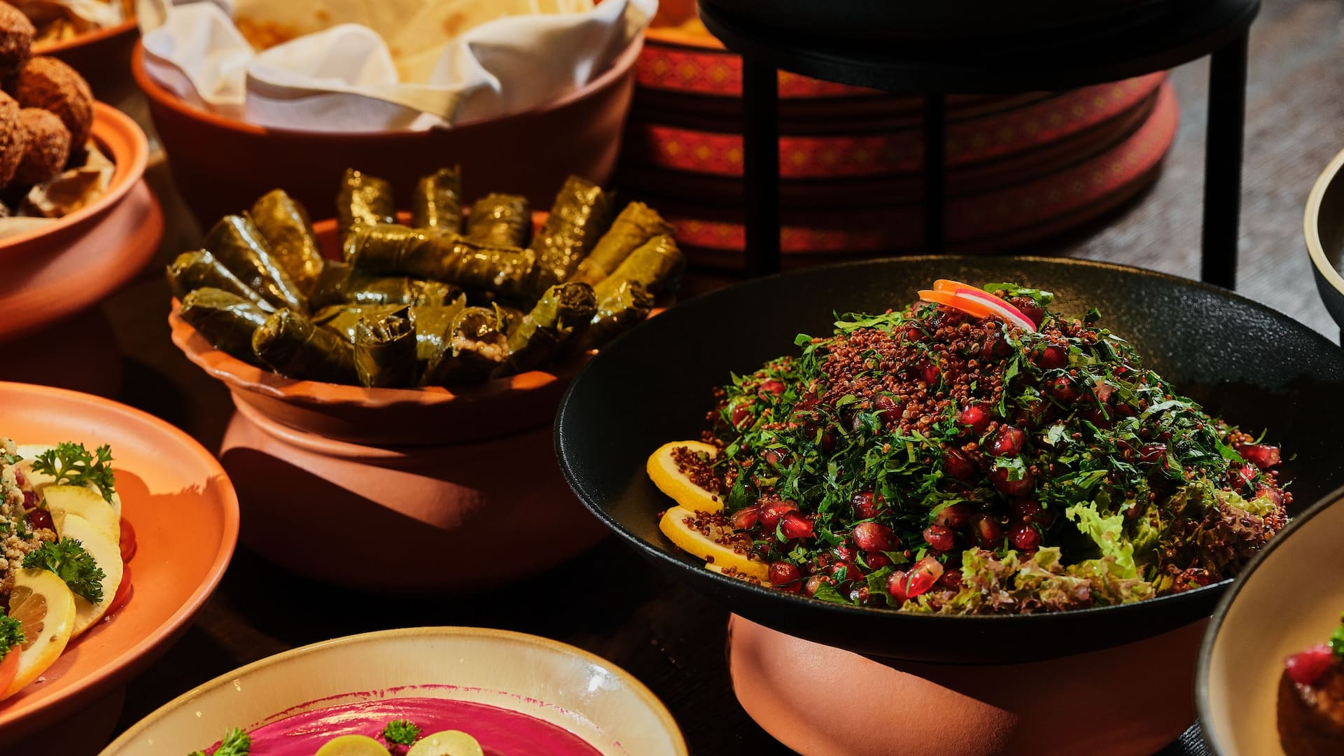 1 of 1 Global Mediterranean Reception Station with Grape Leaves and Salads