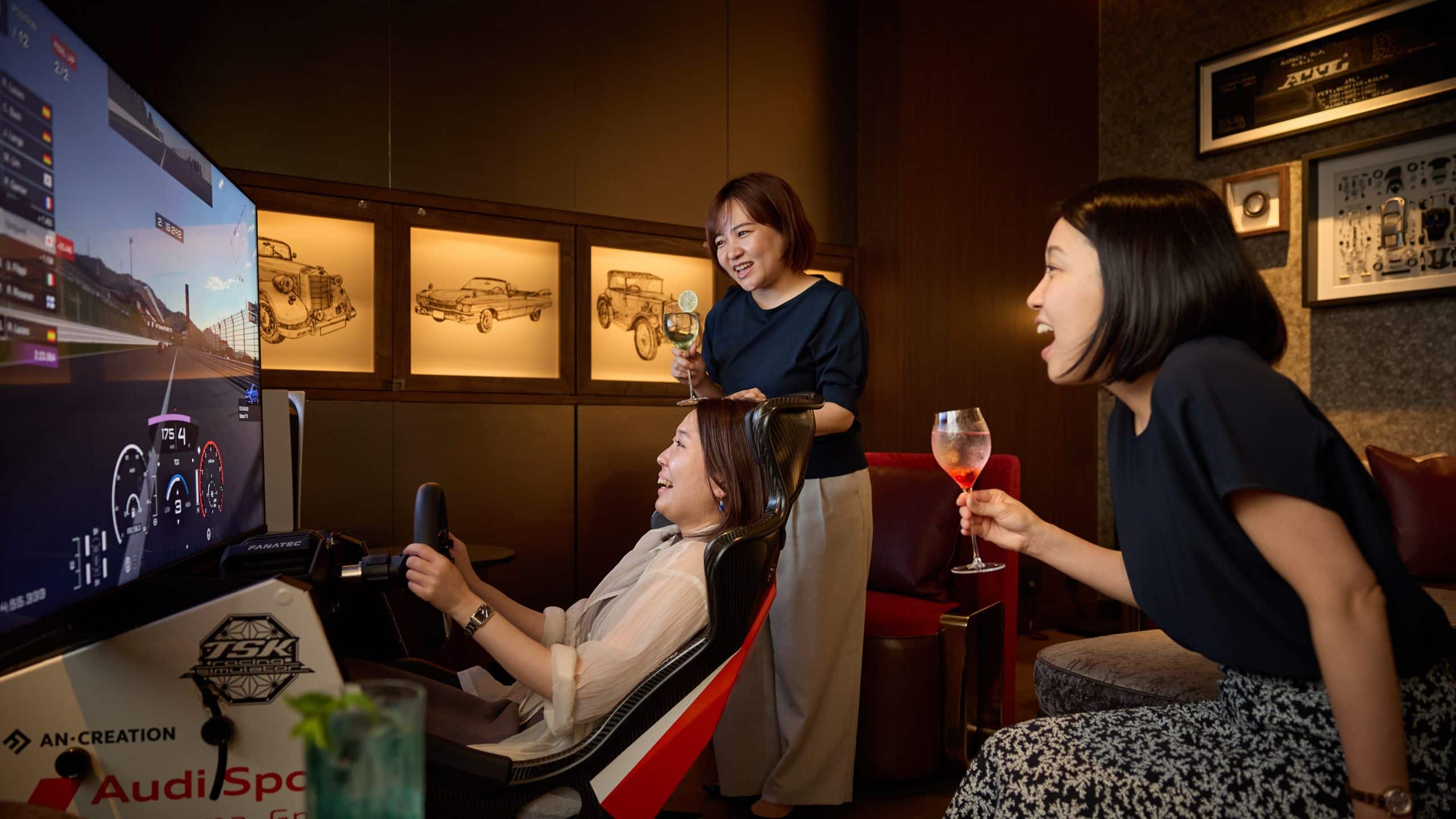Fuji Speedway Hotel Bar Driving Game Girls Side Cocktail
