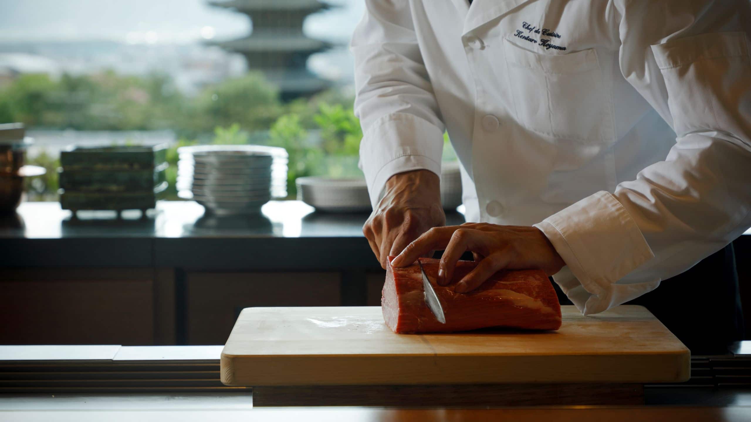 Park Hyatt Kyoto Yasaka Meat Cutting Scene