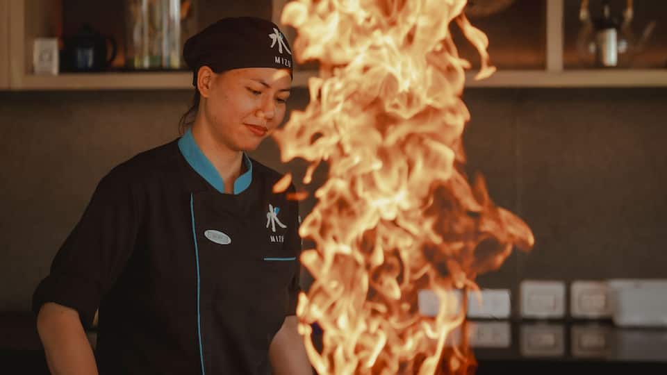 Teppanyaki Chef and Flame