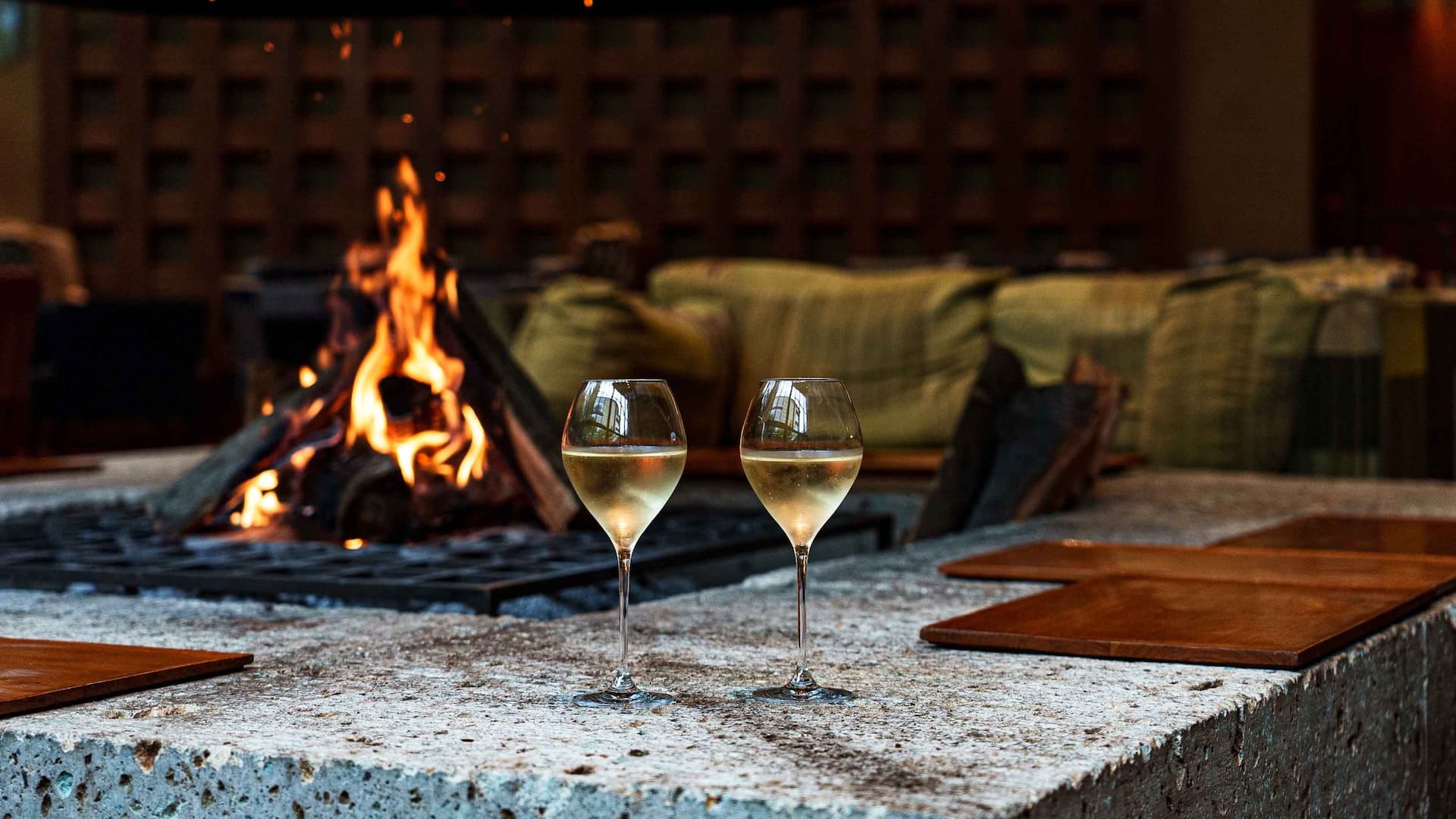 Hyatt Regency Hakone Resort and Spa Living Room Fireplace Champagne Sparks