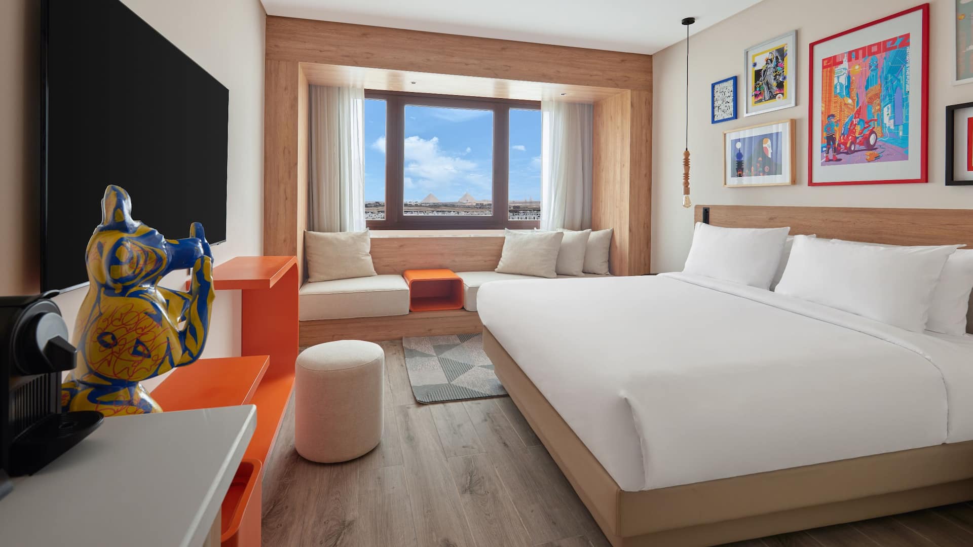 1 of 5 Hyatt Centric Cairo West King Bed Pyramids Bedroom Window