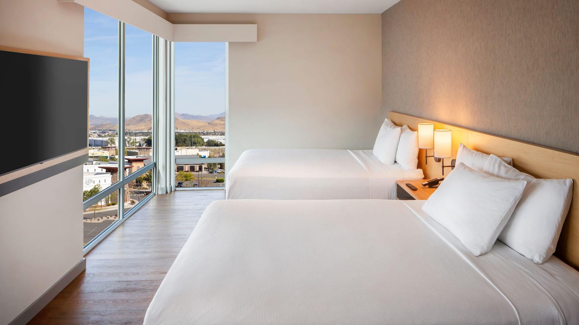 Hyatt Place South Reno Two Queens Bedroom Suite Open Window Shades