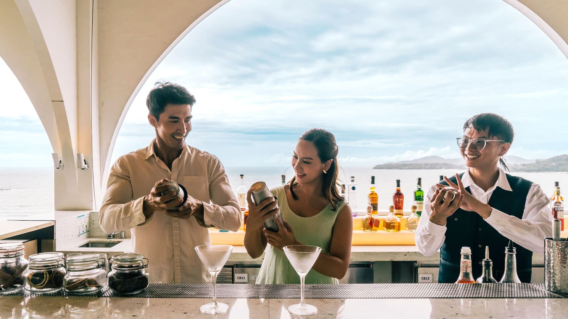 Hyatt Regency Phuket Resort Couple Enjoy Cocktail Making Class Seaview