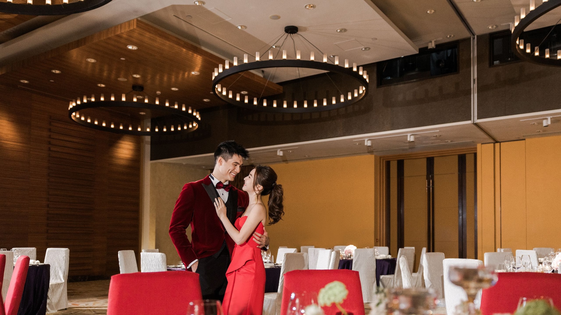 Hyatt Regency Hong Kong, Tsim Sha Tsui Wedding Ballroom Couple Redgown
