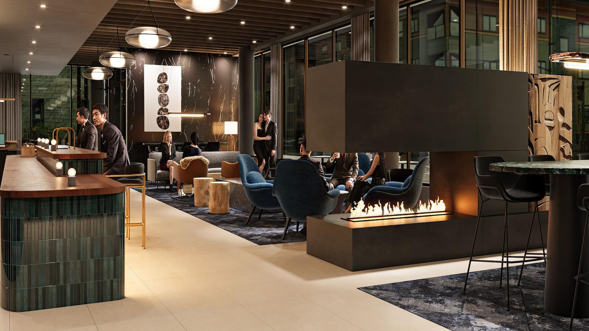 Hyatt Place Whitehorse Lobby Seating Area Nighttime