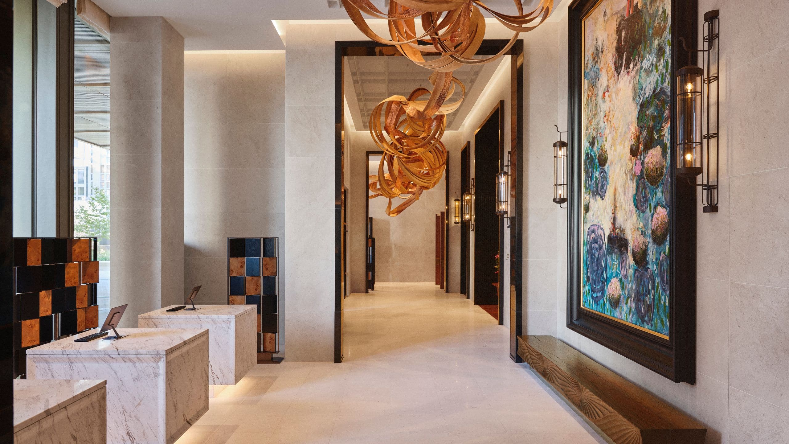 Park Hyatt London River Thames Lobby Charlie Whinney Ebb And Flow With Reception