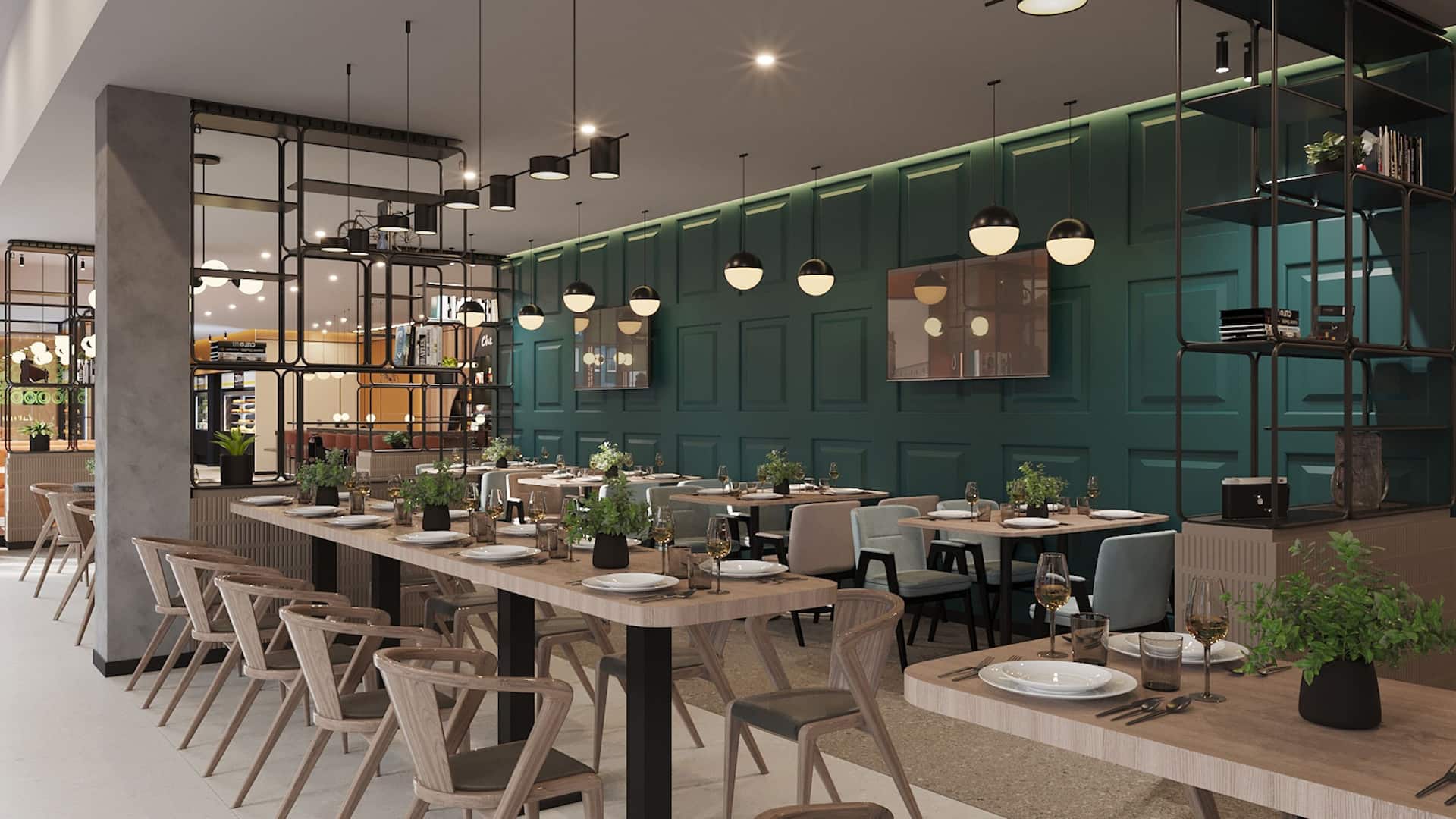 Hyatt Place Tallinn Zoom Dining Communal Table Setting