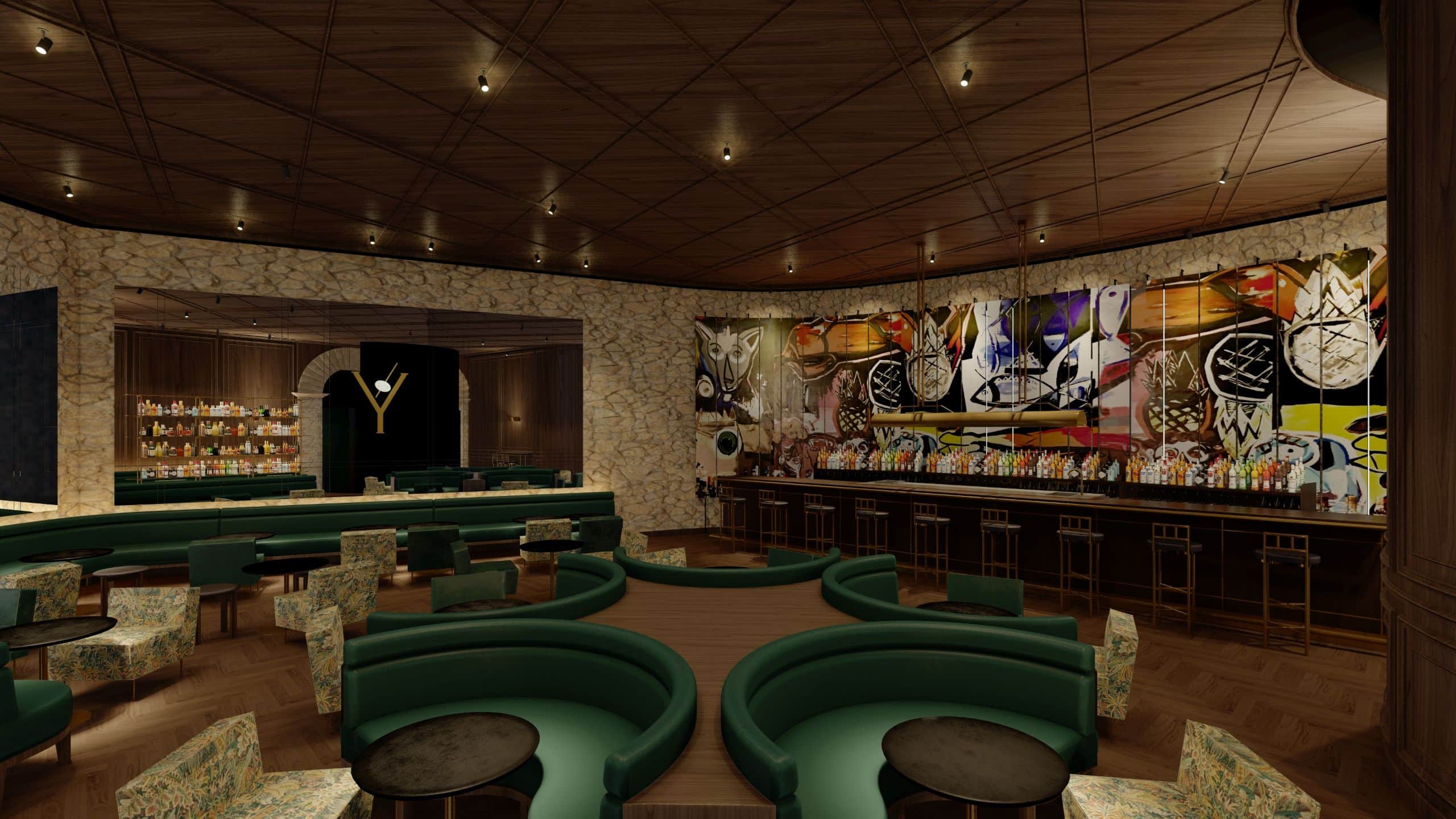 Hyatt Centric Querétaro Lobby Bar and Lounge Wide View Rendering