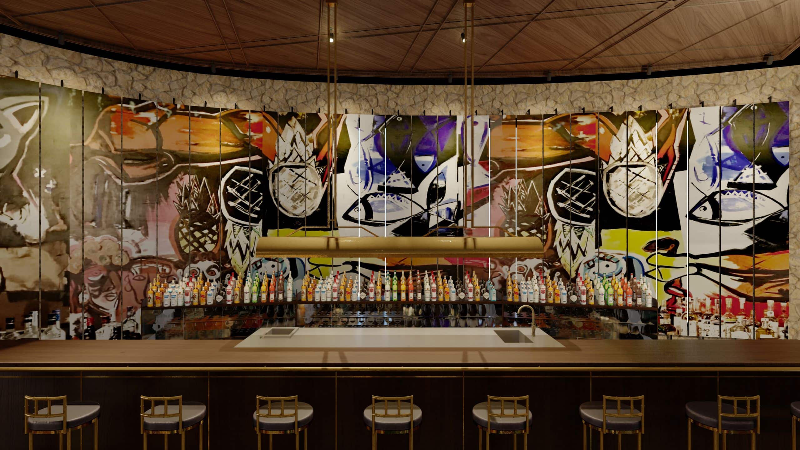 Hyatt Centric Querétaro Lobby Bar Detail With Art Mural