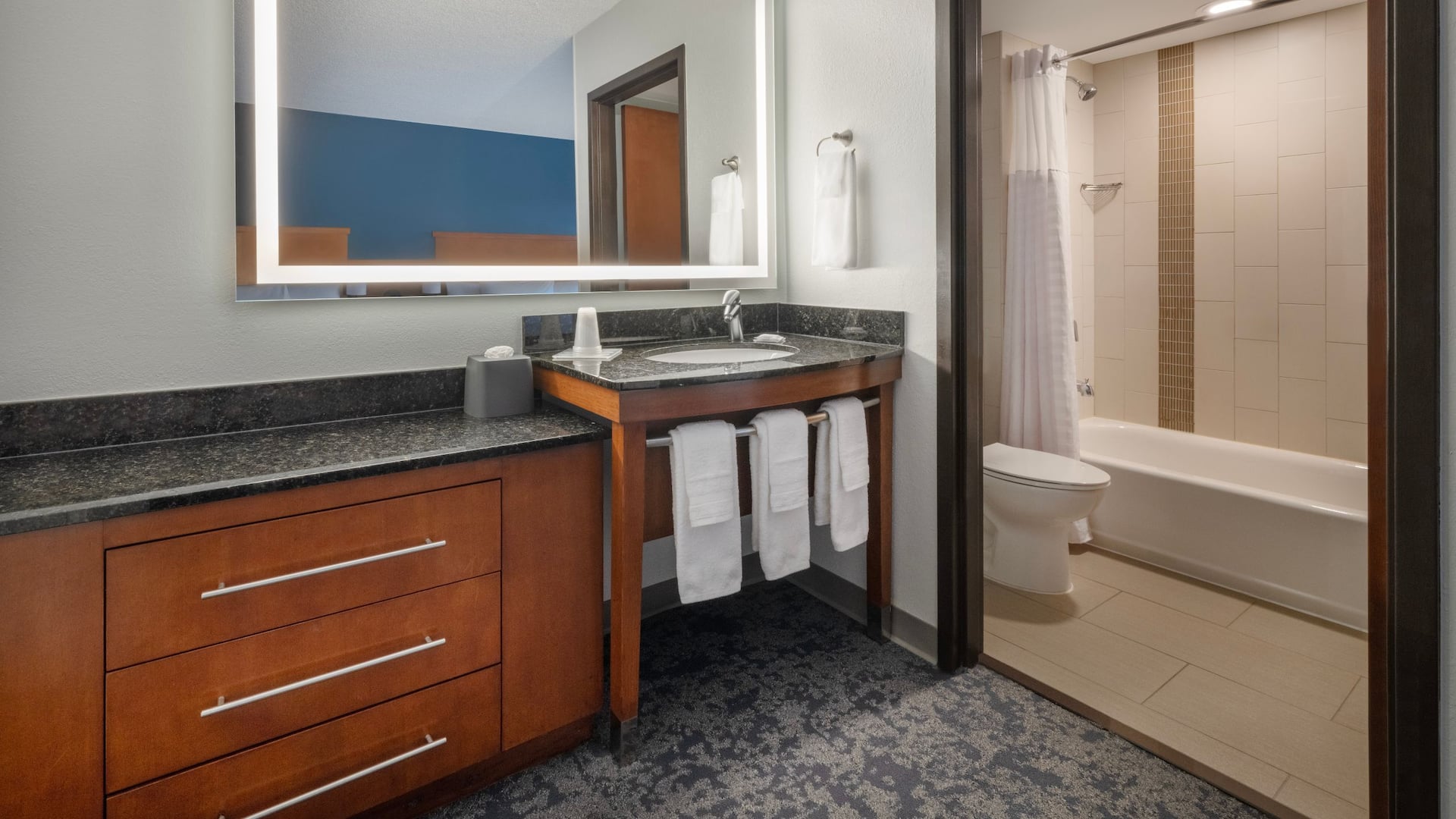 Hyatt Place Tampa/Busch Gardens Guest Bathroom And Shower With Towels