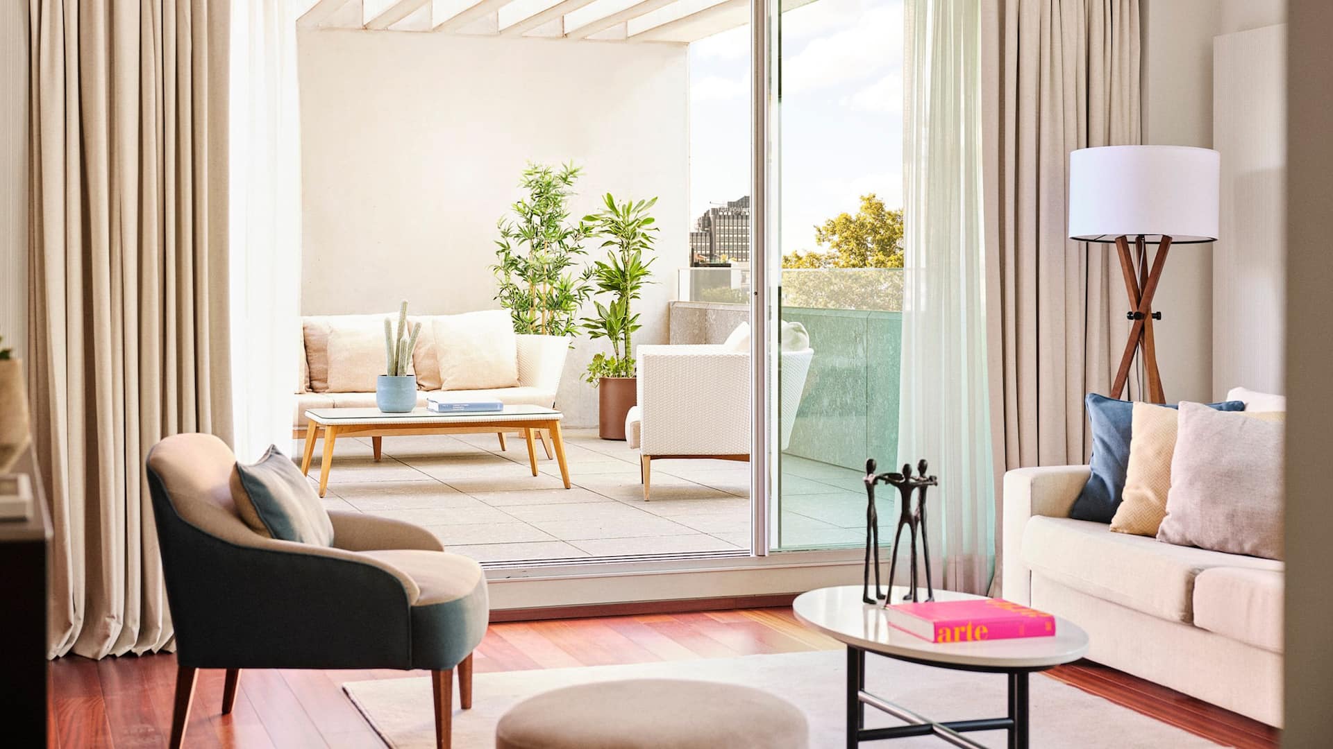Hyatt Regency Madrid Residences One Bedroom Terrace Apartment Living Room Terrace