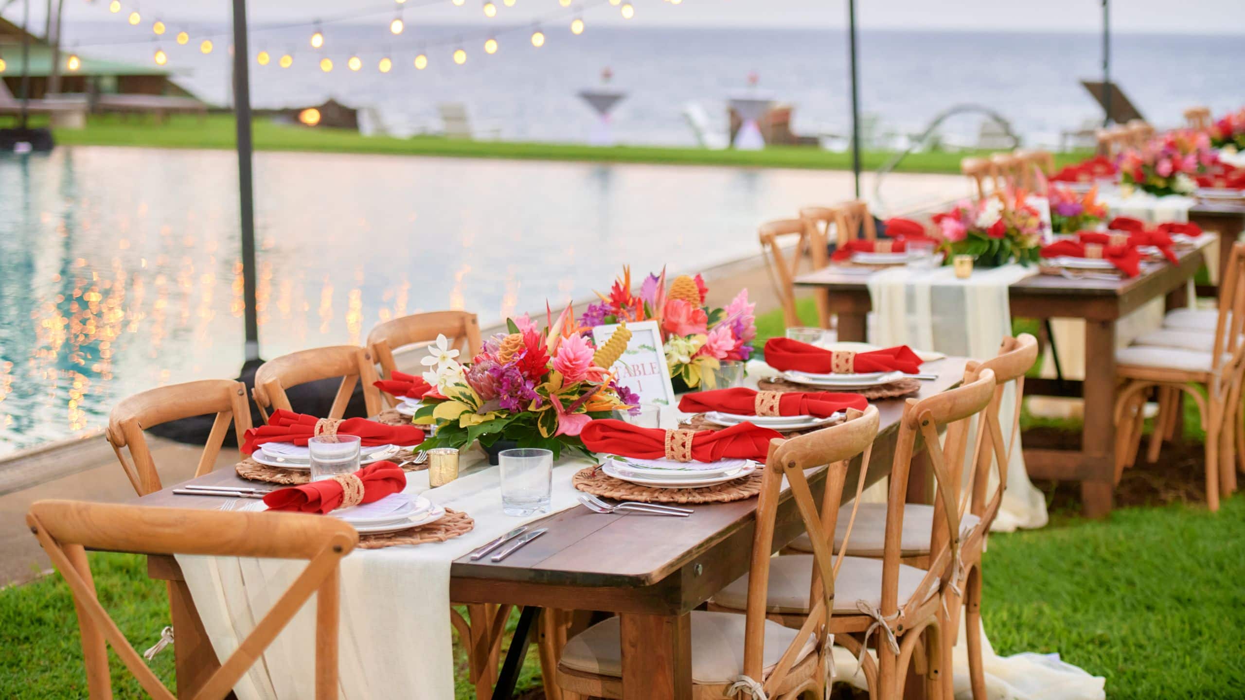 Hana-Maui Resort Poolside Wedding Reception Tables