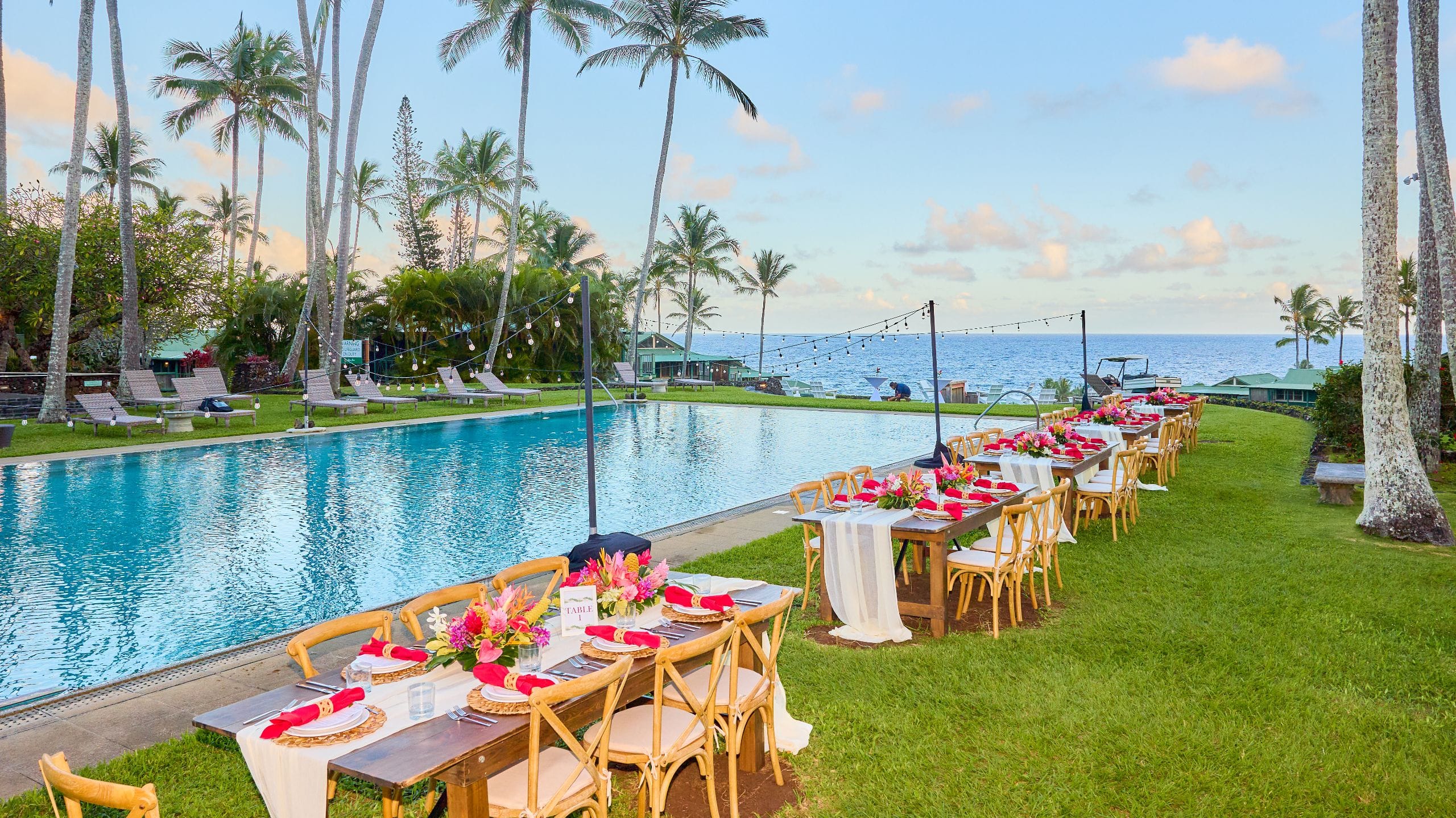 1 of 2 Hana-Maui Resort Poolside Wedding Reception Table Set Up
