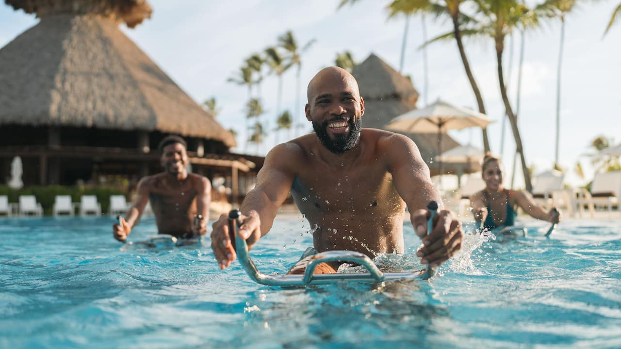 Man On Water Aerobics Bike