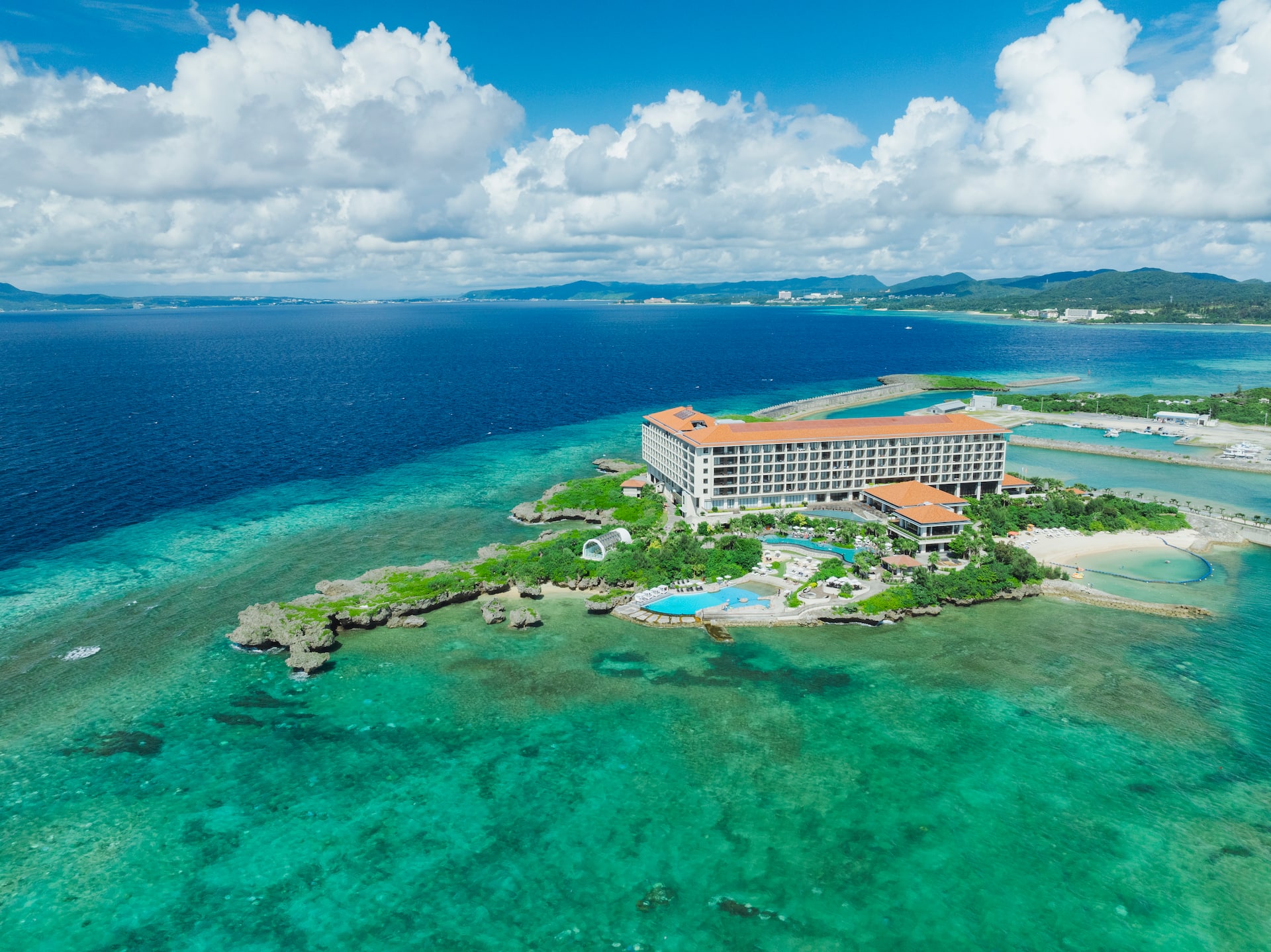 Hyatt Regency Seragaki Island, Okinawa Aerial Wide Overview