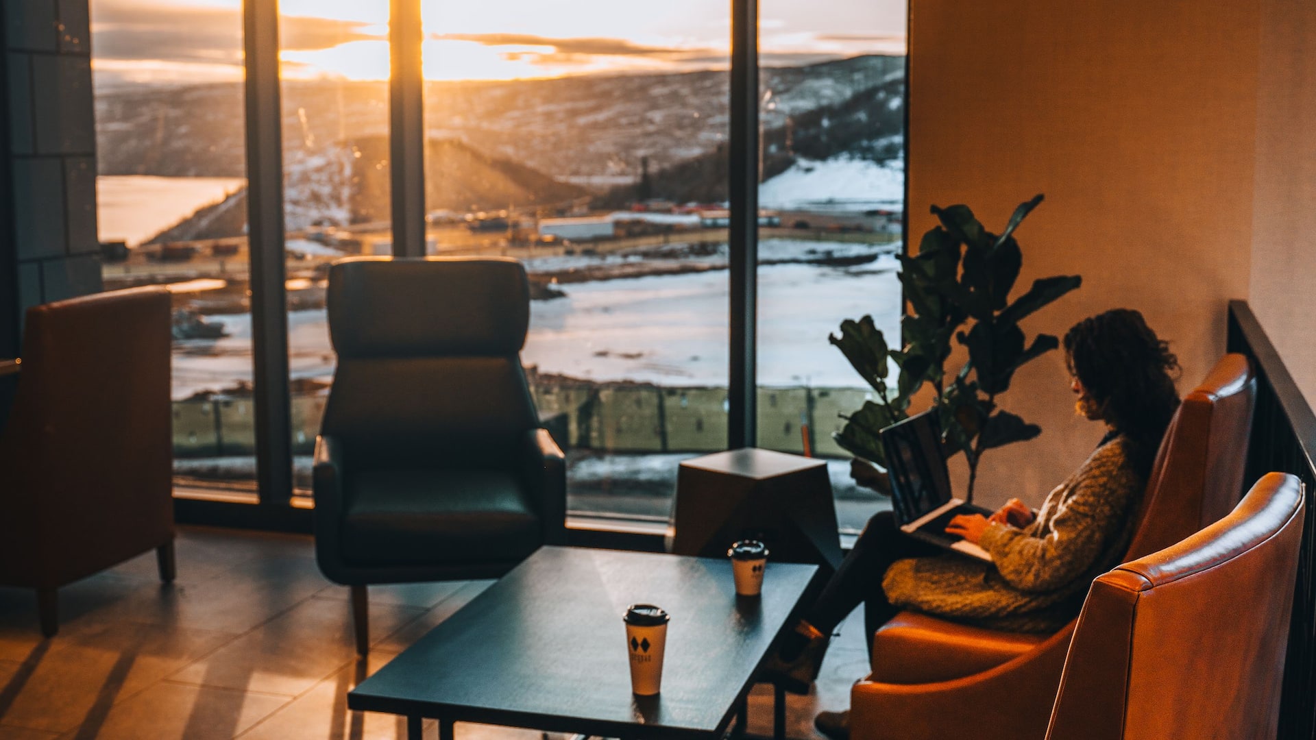 Grand Hyatt Deer Valley Slcgp Lounge Person Sunrise Coffee
