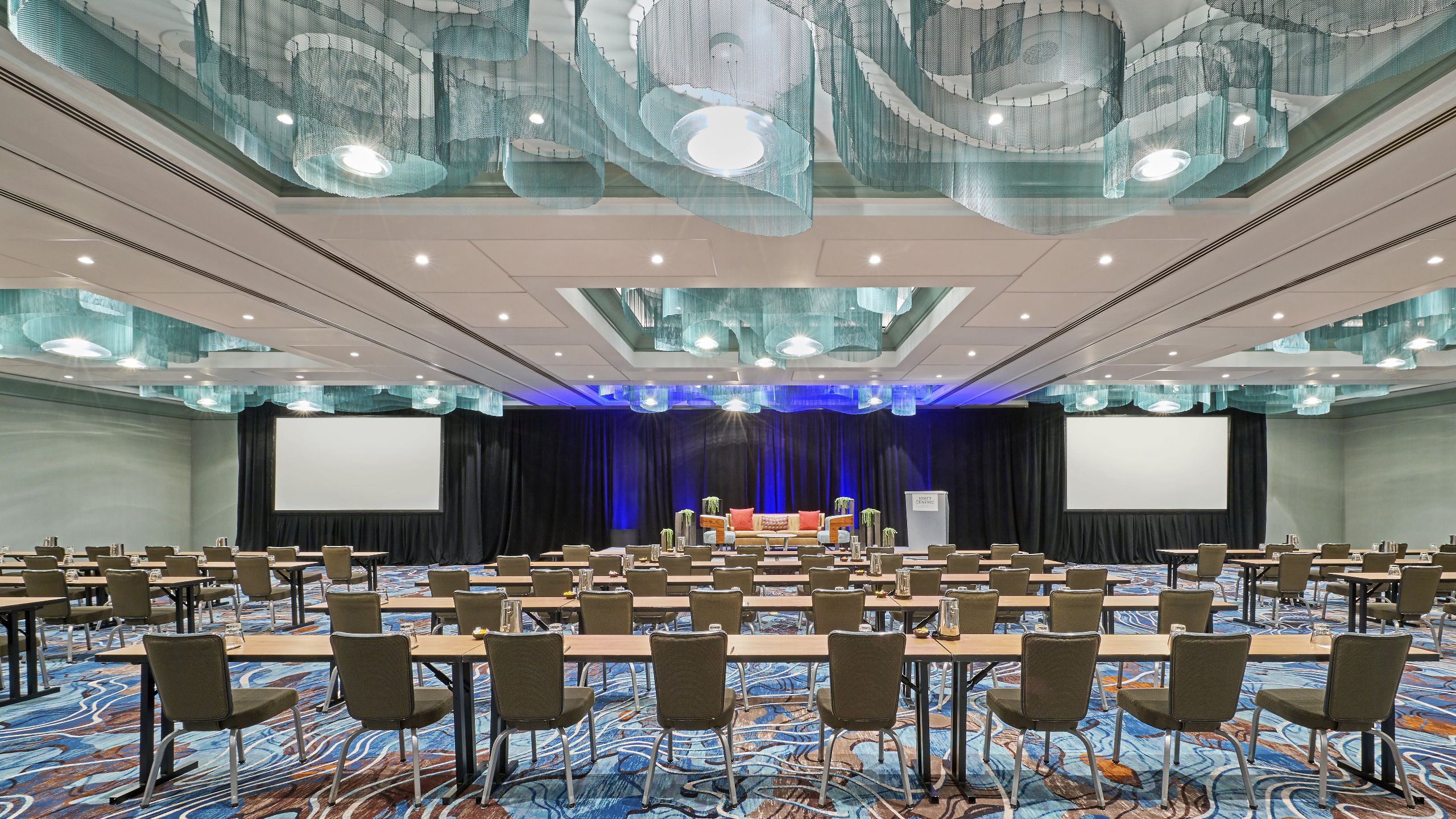 Hyatt Centric Chicago Magnificent Mile Grand Ballroom Classroom Setup Wide View