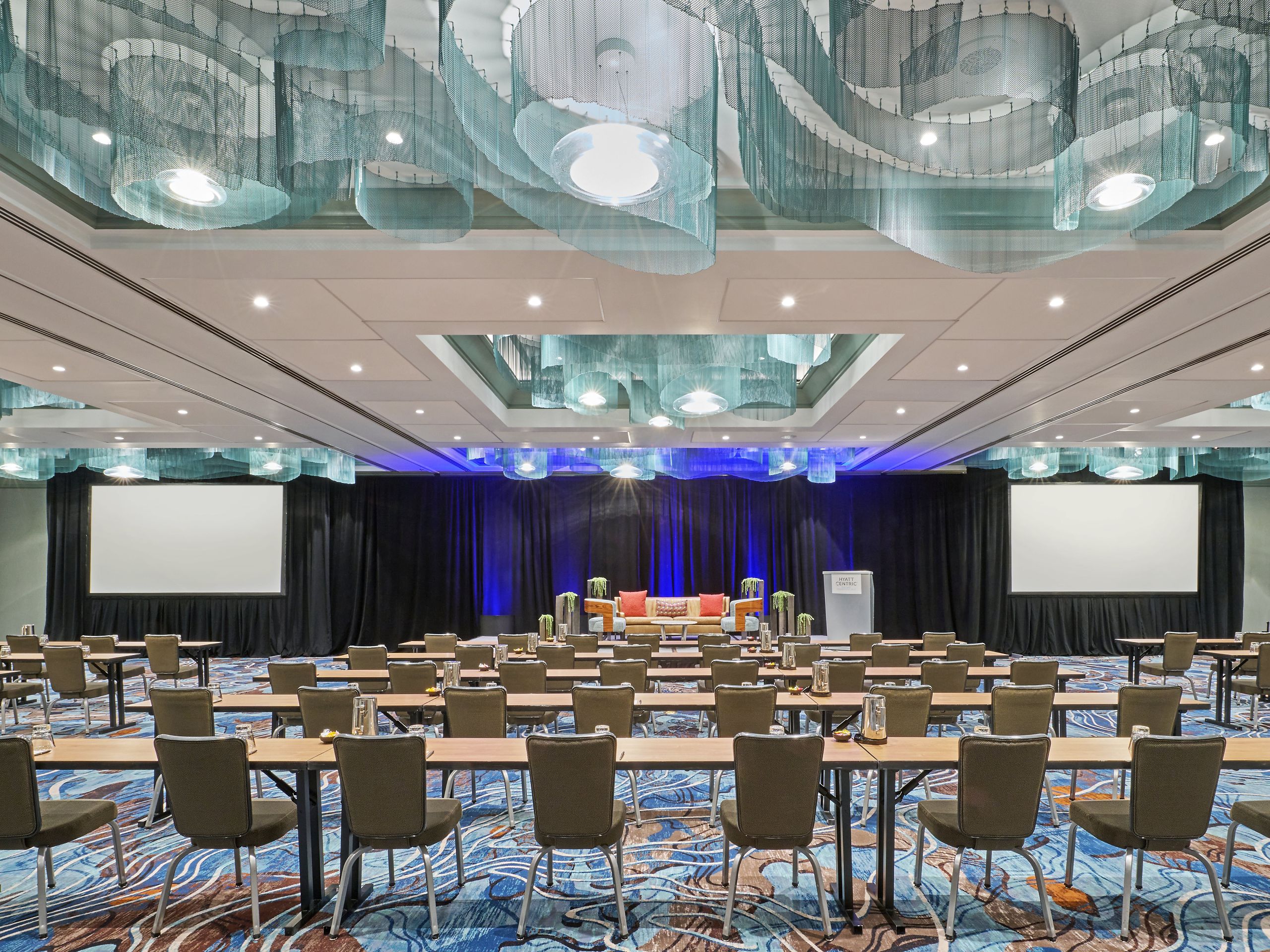Hyatt Centric Chicago Magnificent Mile Grand Ballroom Classroom Setup Wide View