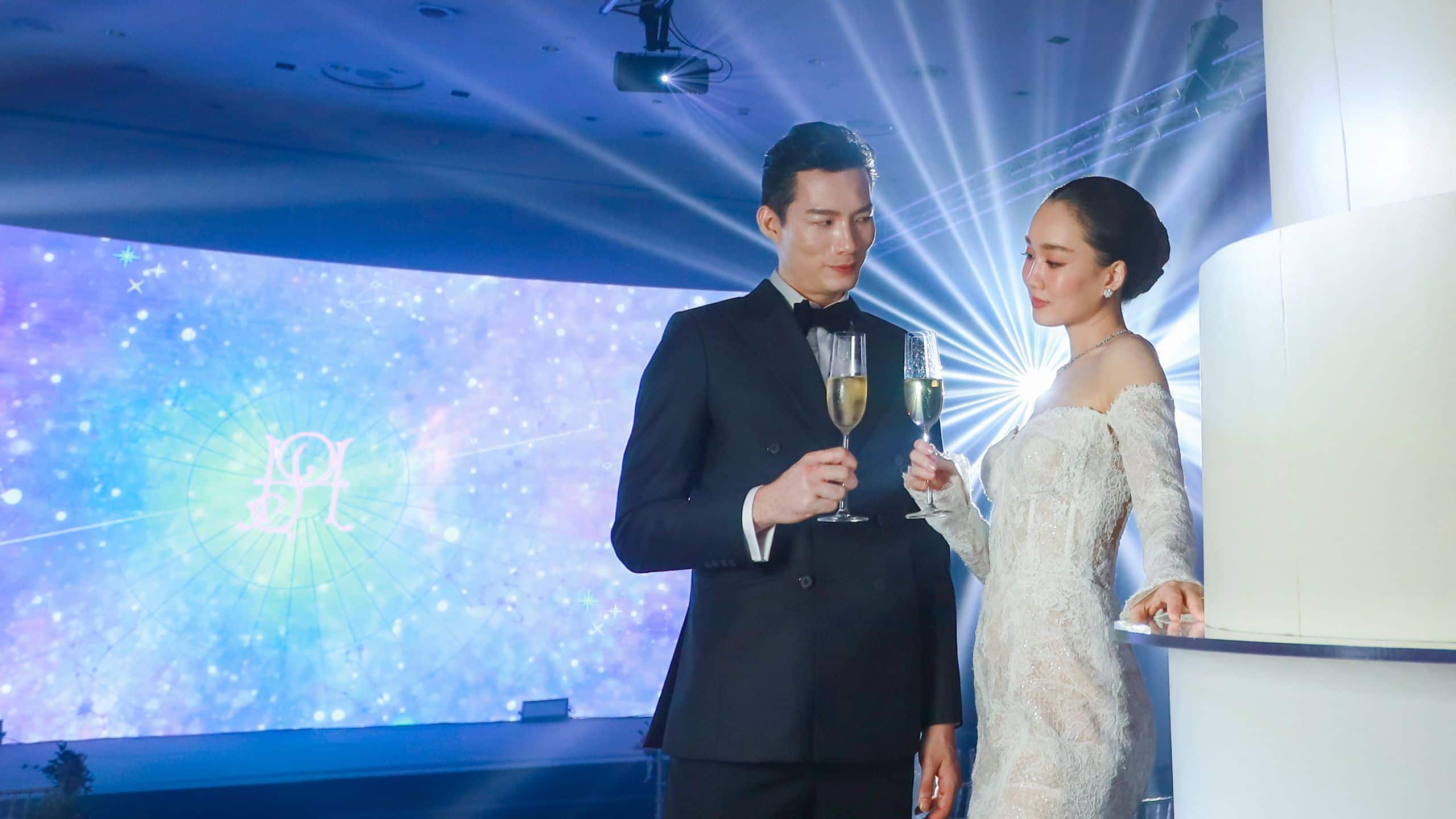 Park Hyatt Bangkok Wedding Couple Holding Glass
