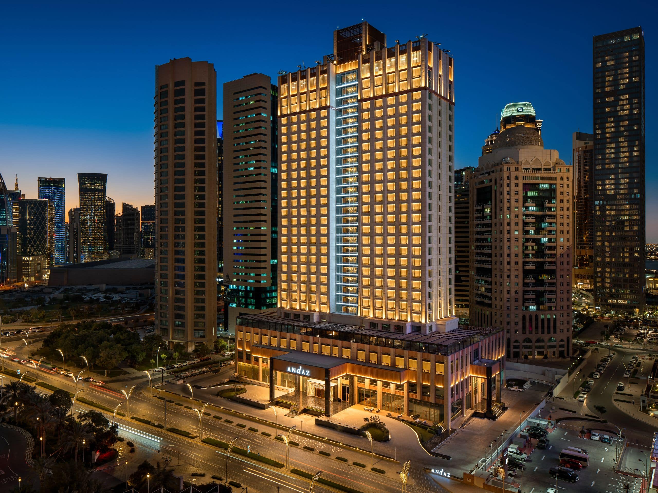 Andaz Doha Hotel Facade Evening City View
