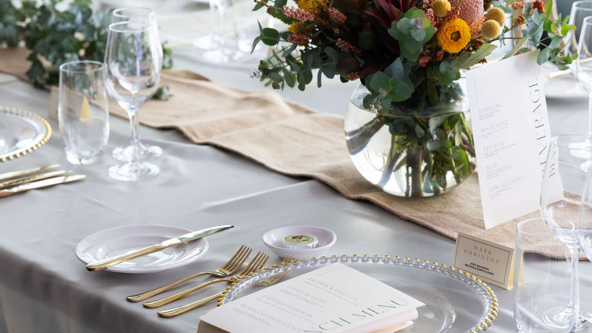 Hyatt Regency Sydney Upper Deck Table Setup Plates And Utensils