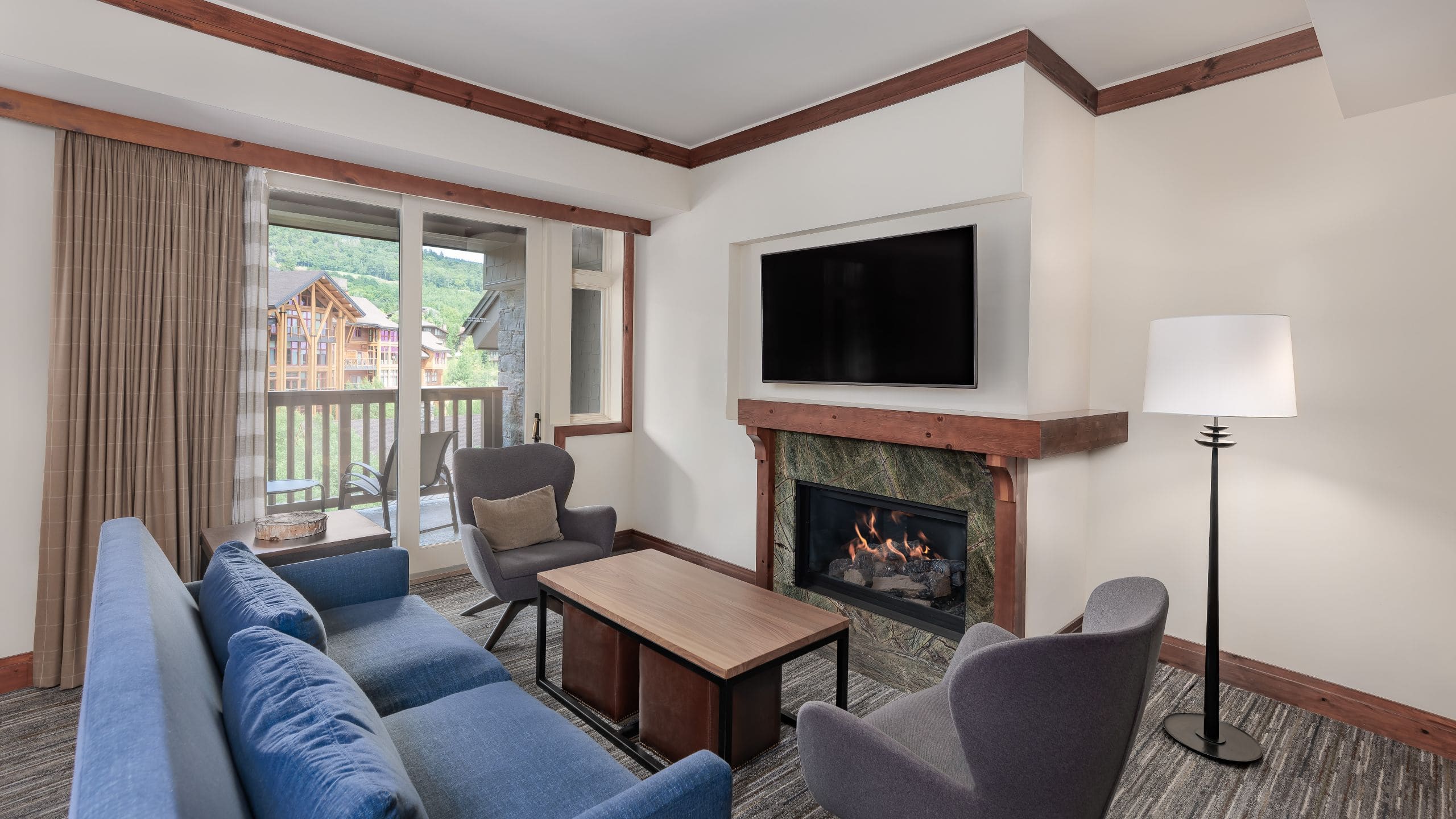 The Lodge at Spruce Peak Three Bedroom Penthouse Living Room Fireplace