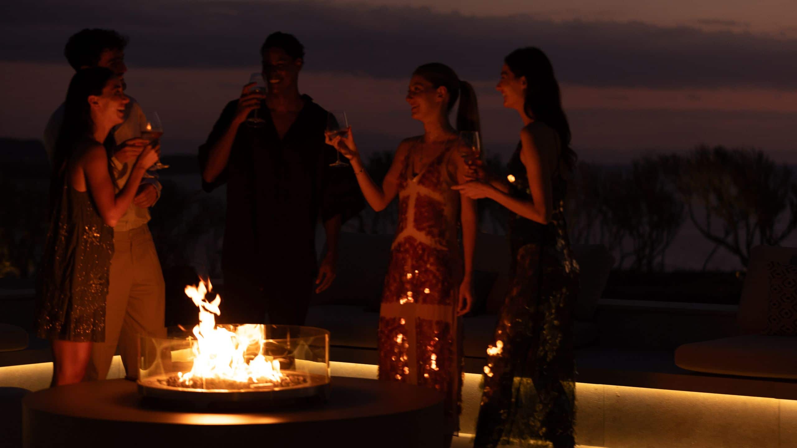 Zelia Halkidiki Group Wine Drinking By The Fire Night