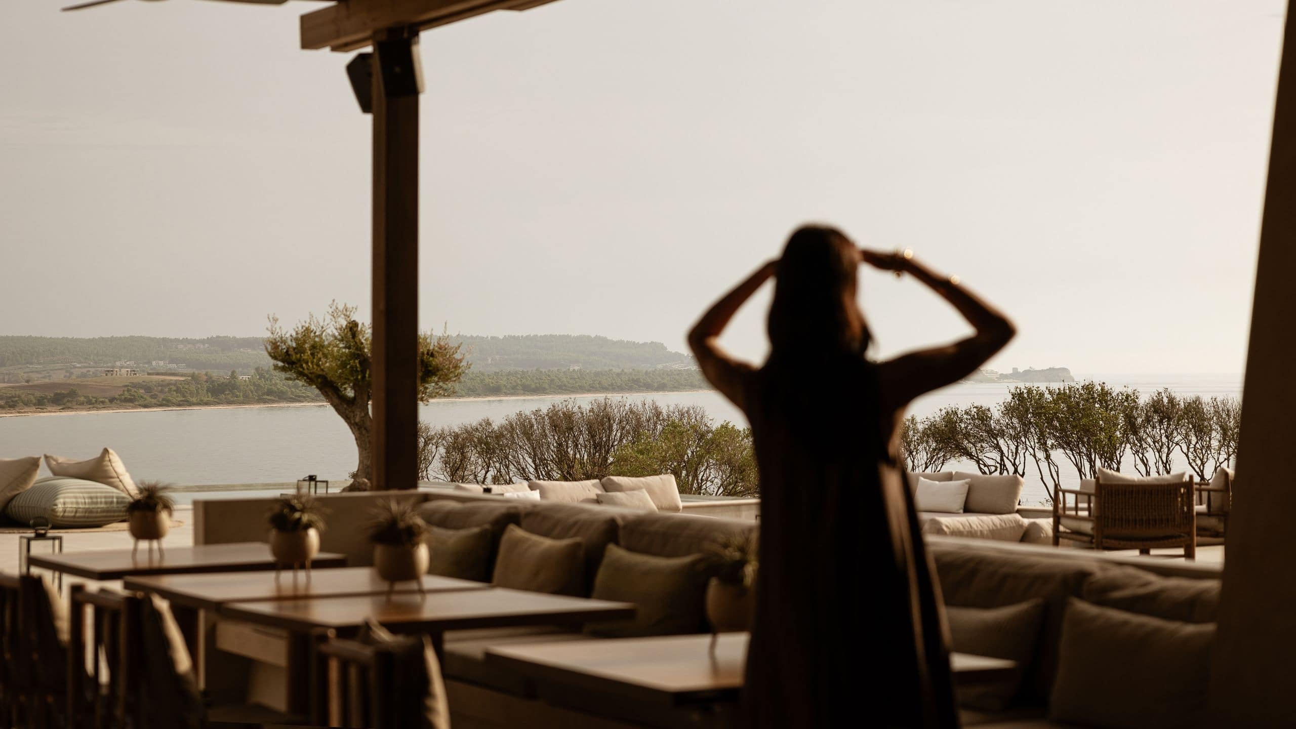 Zelia Halkidiki Hebe Bar Outdoor Terrace With Woman