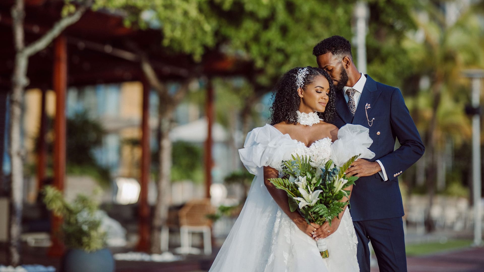 Hyatt Regency Trinidad Bridal Couple On Waterfront