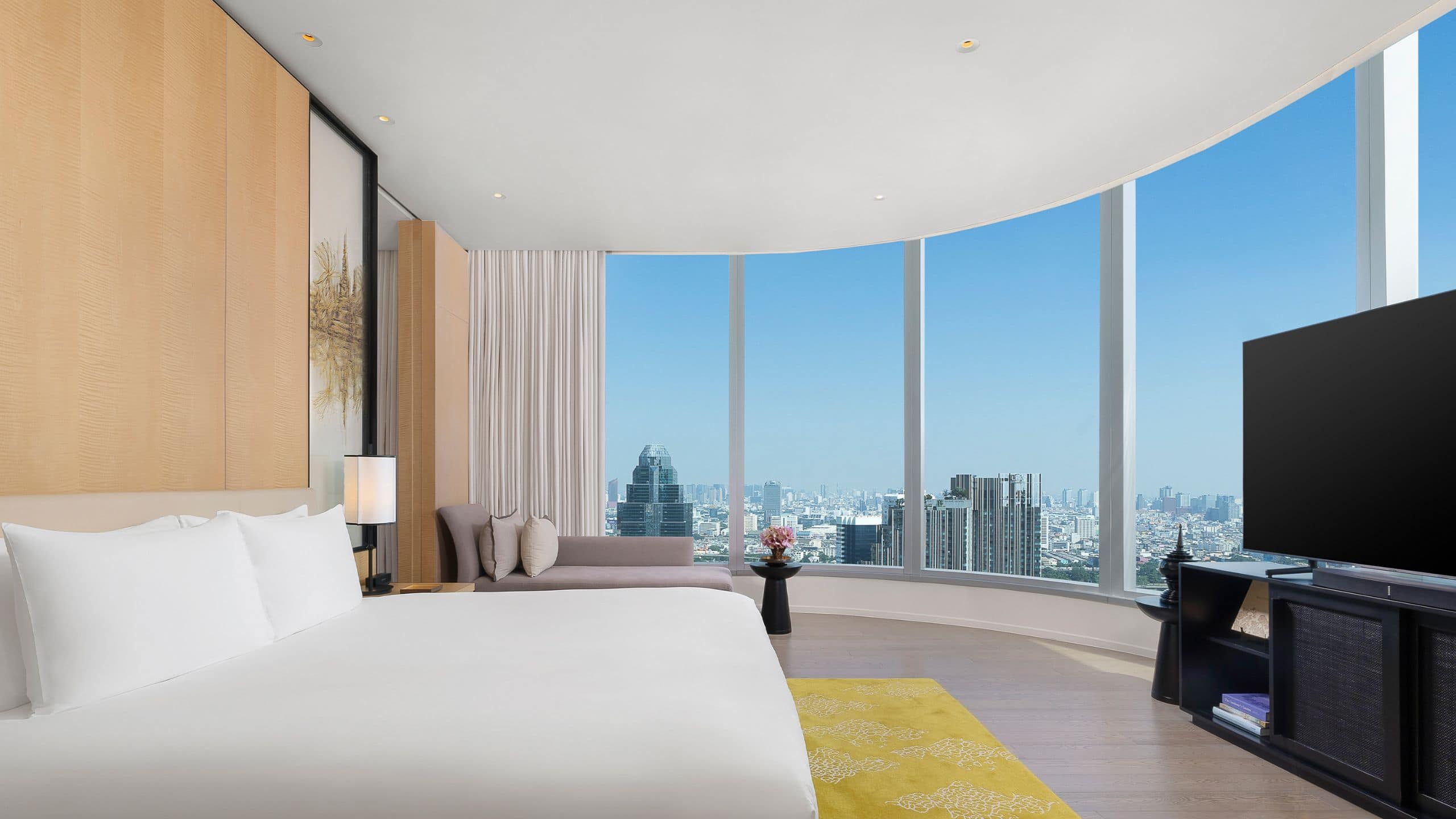 Park Hyatt Bangkok Presidential Suite Bedroom Wide Shot with View