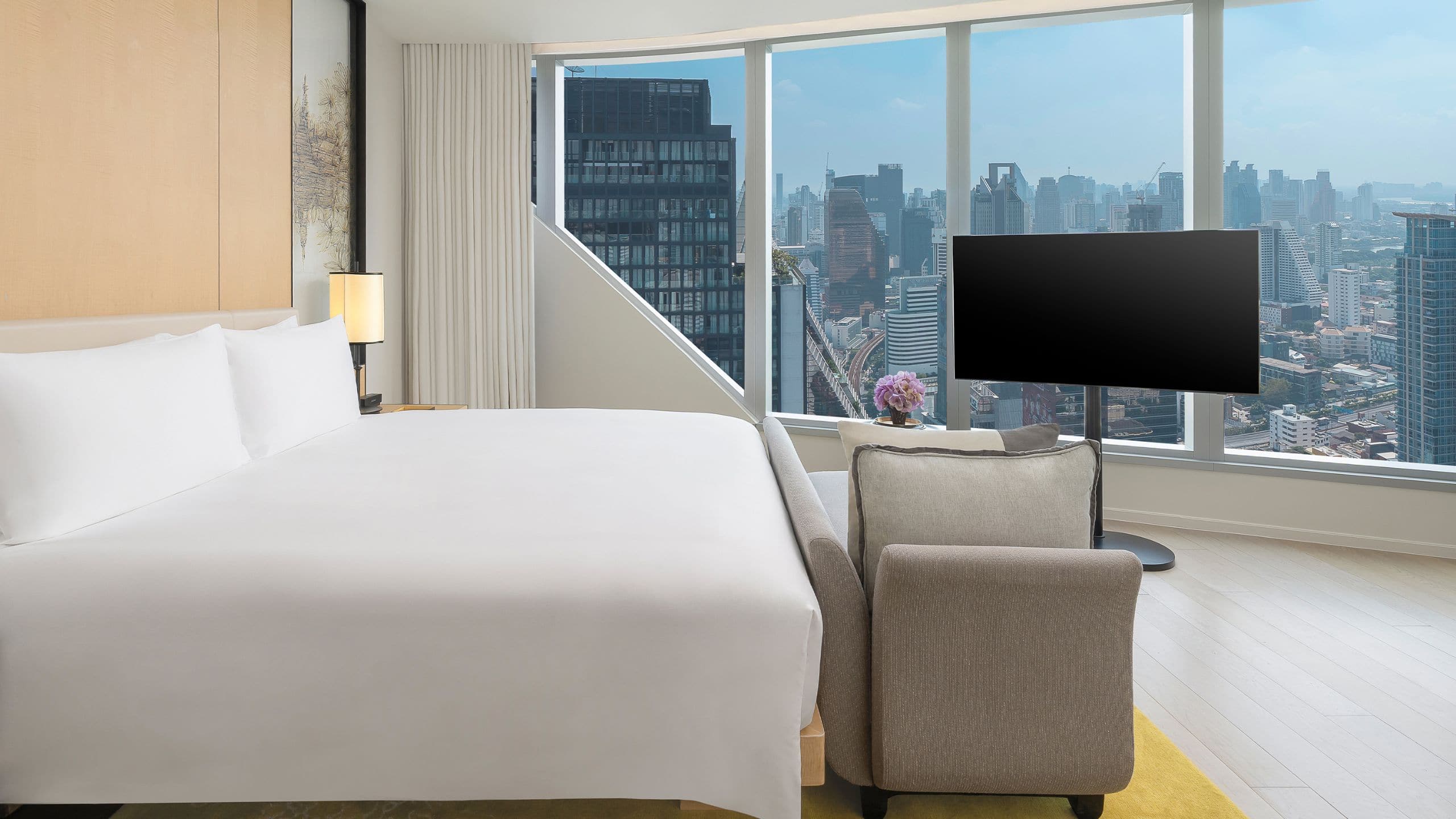 Park Hyatt Bangkok King Bed Bedroom With View Side Shot