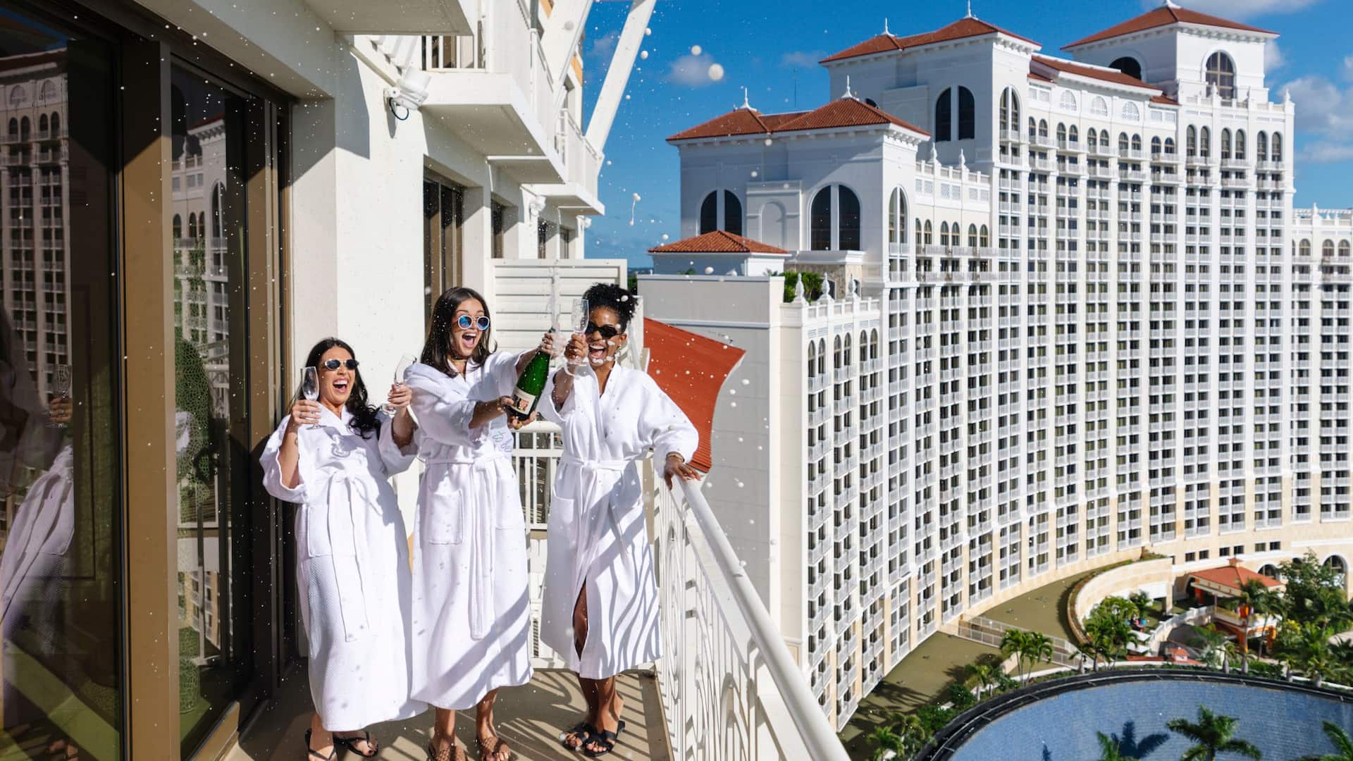 Grand Hyatt Baha Mar Girlfriends Robes Balcony Champagne