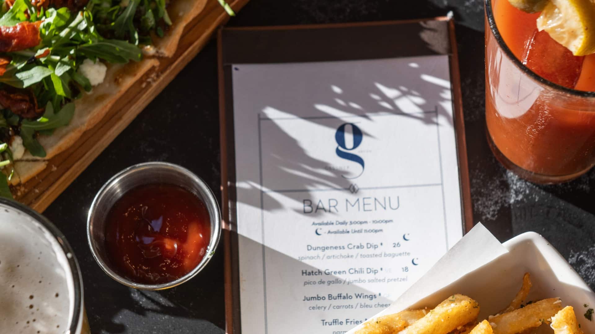 Grand Hyatt Vail Gessner Fig Flatbread Truffle Fries Bloody Mary and Menu